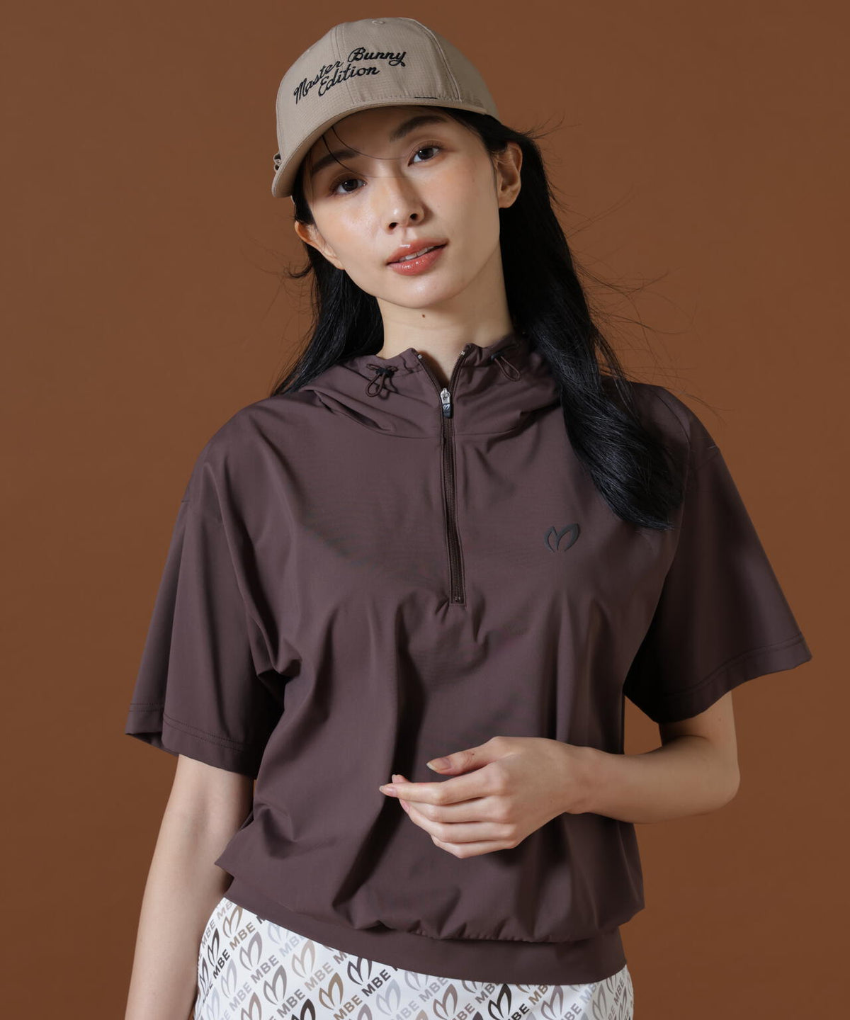 Nyベアムース半袖ハーフジップフーディプルオーバー (WOMENS)