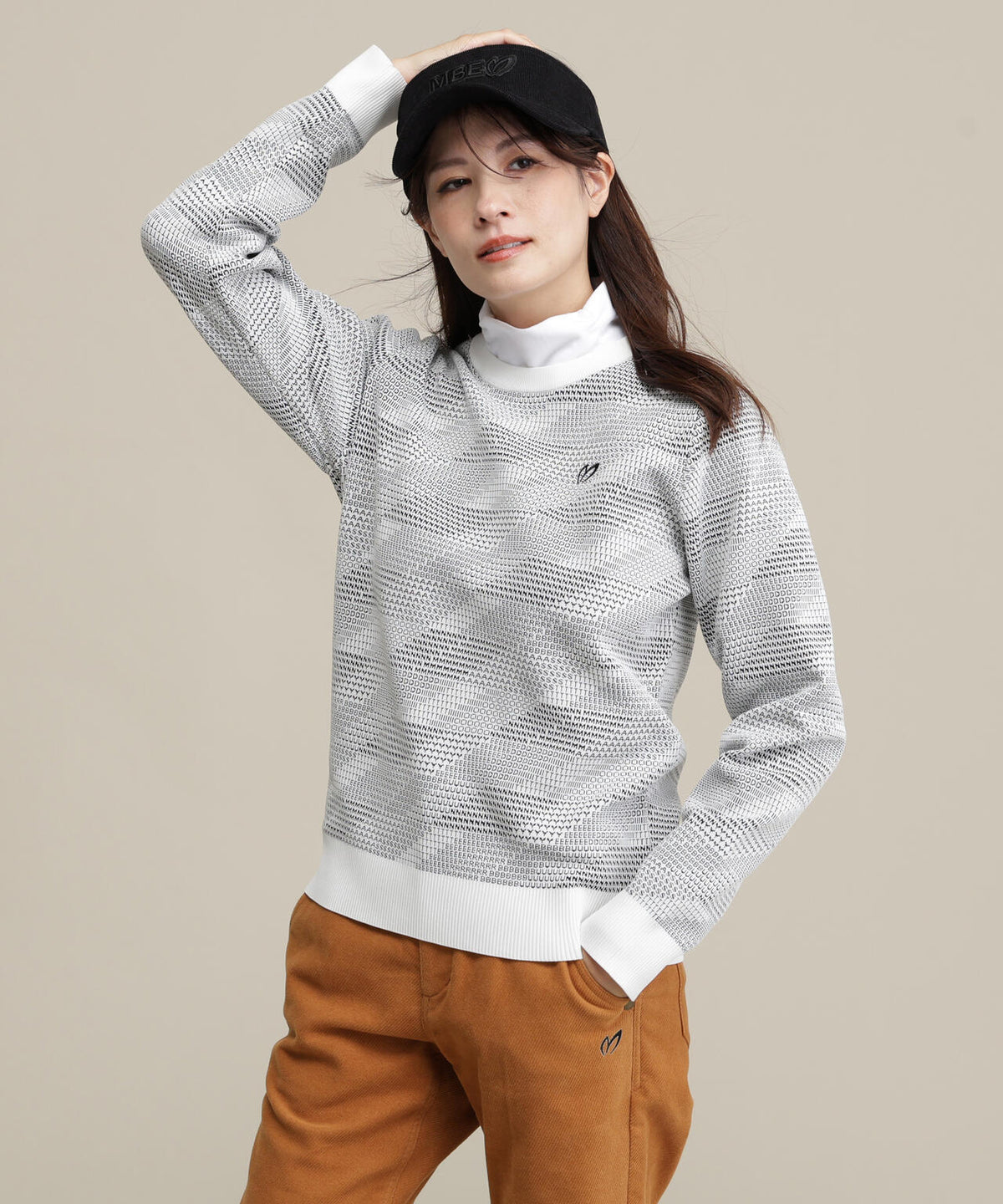 Wジャガードクルーネックニットプルオーバー (WOMENS)