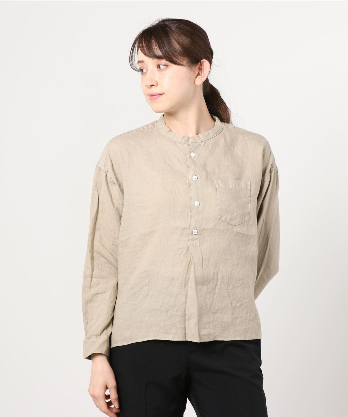 D.M.G/ディーエムジー フレンチリネンキャンバス スタンドカラーシャツ