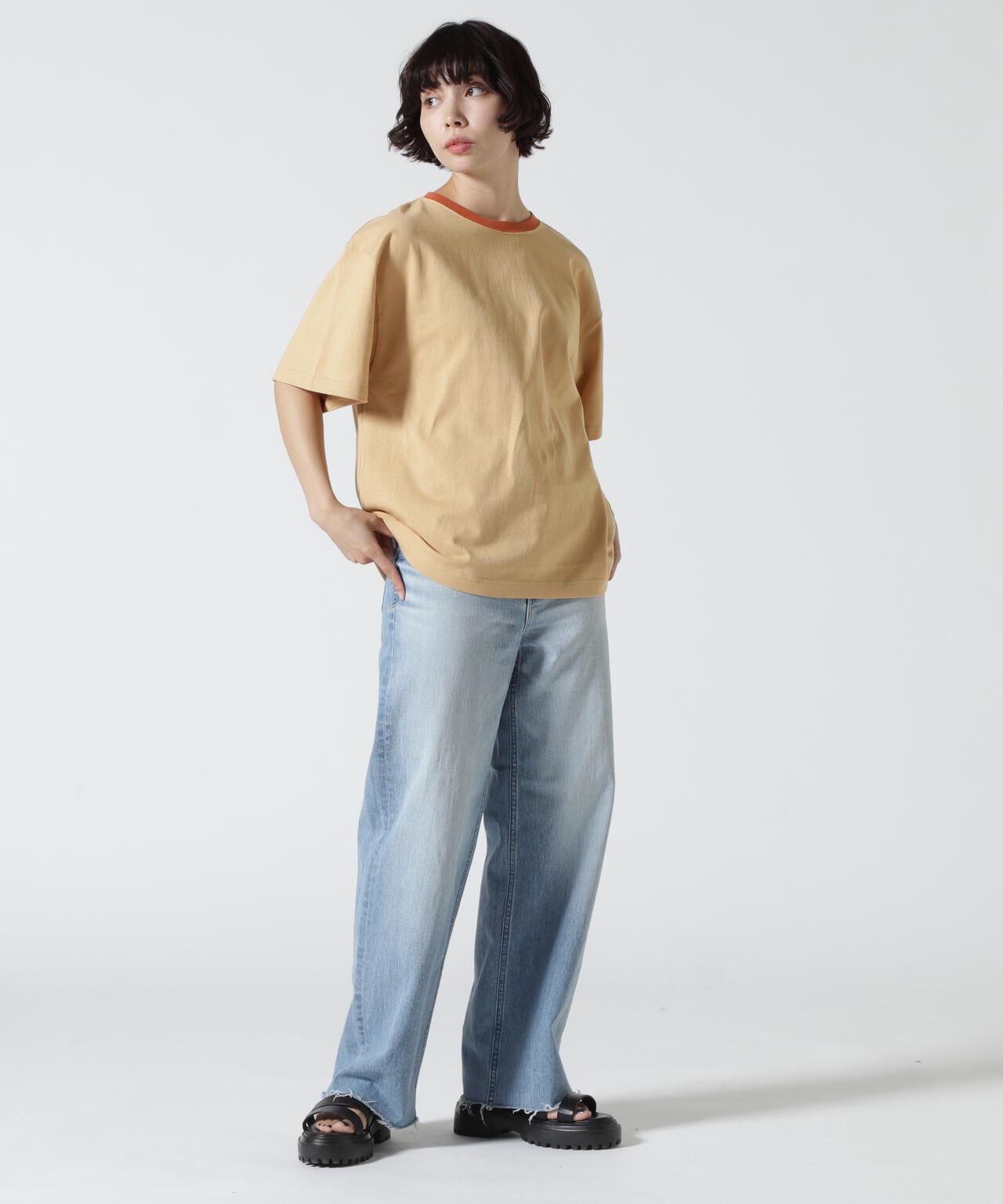SOGLIA/ソリア OPEN END SOLID TEE リンガーティー