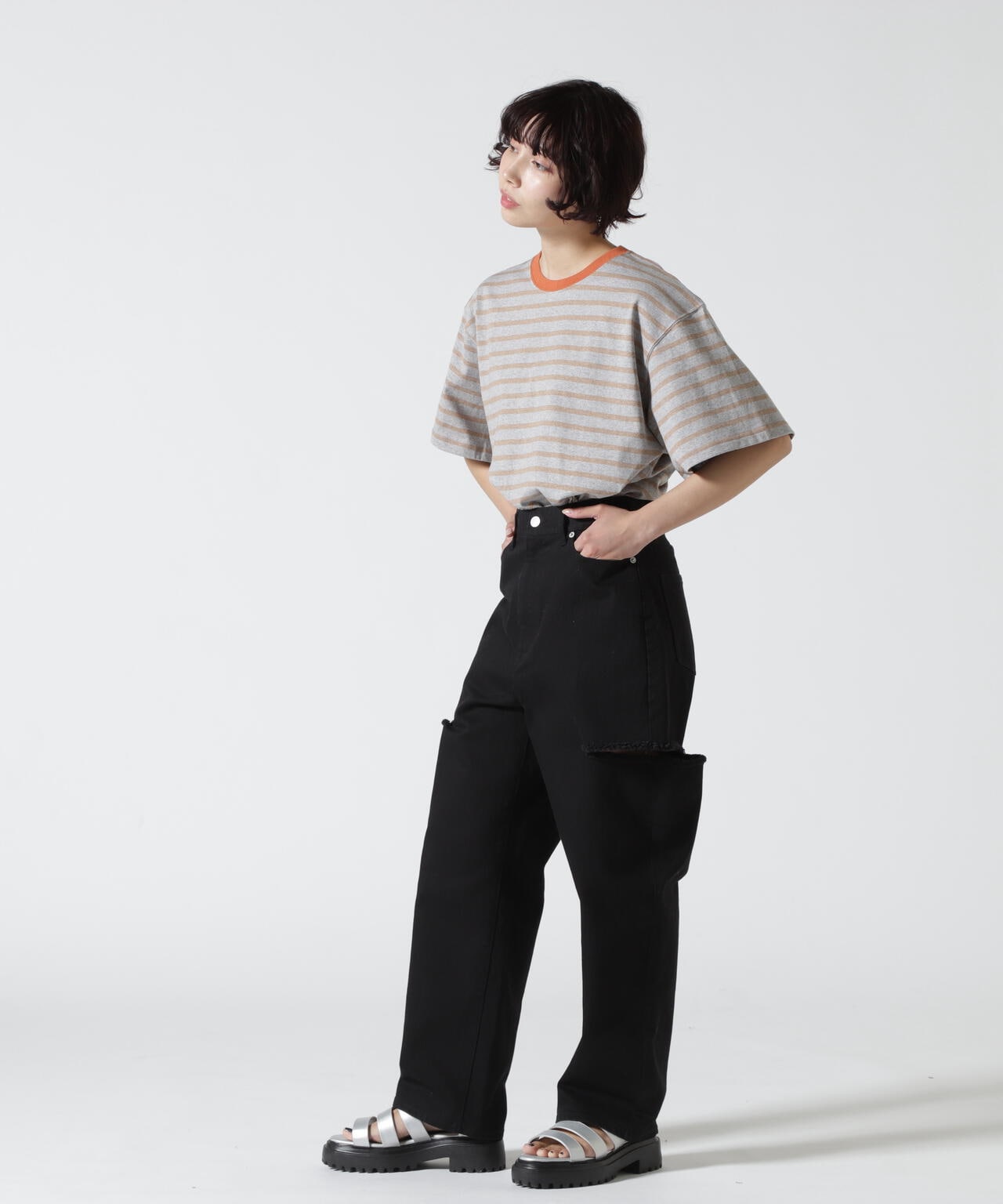 SOGLIA/ソリア OPEN END BORDER TEE リンガーボーダーT