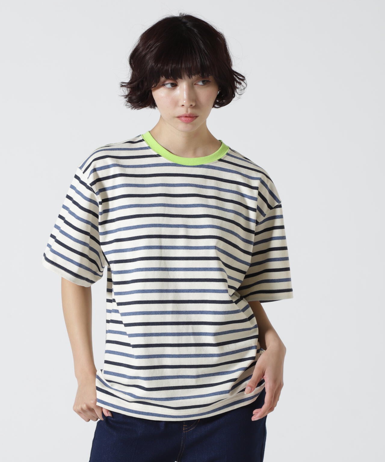 SOGLIA/ソリア OPEN END BORDER TEE リンガーボーダーT