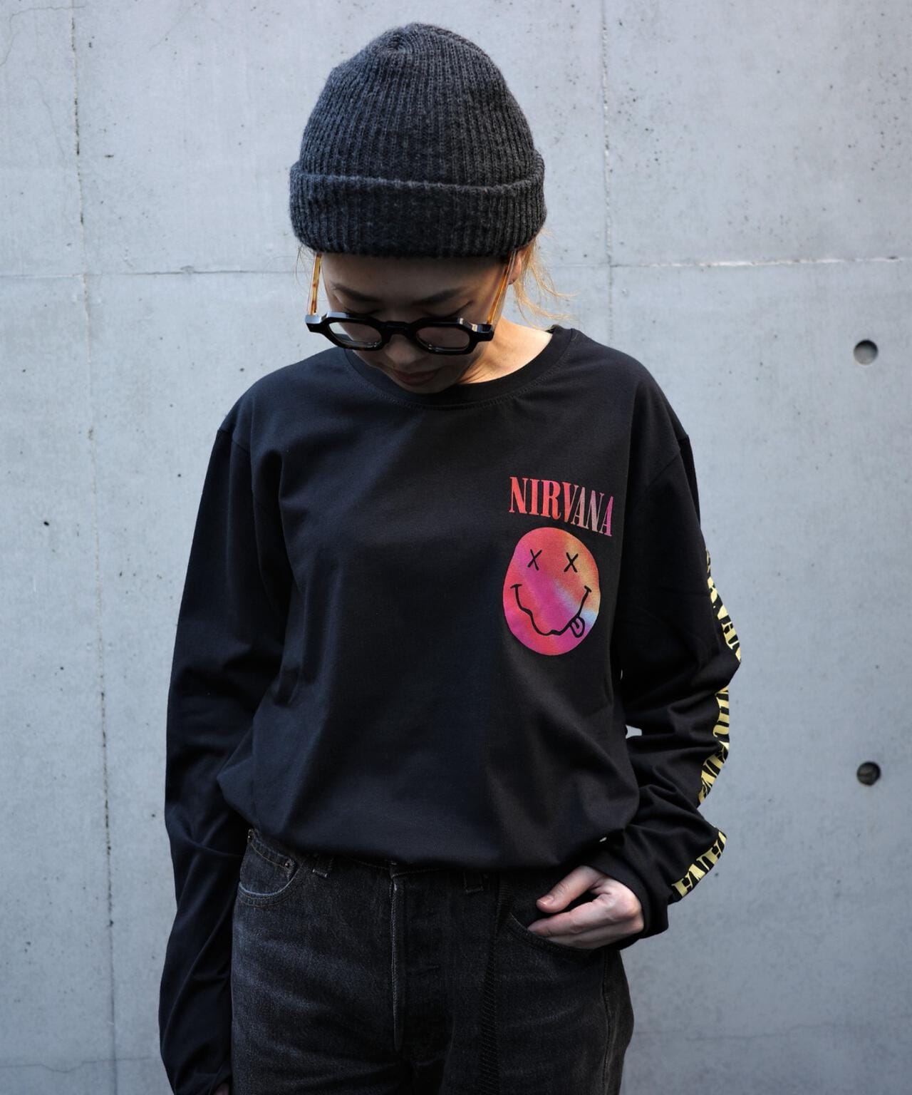 NIRVANA/ニルヴァーナ GRADIENT HAPPY FACE L/S TEE ロンT