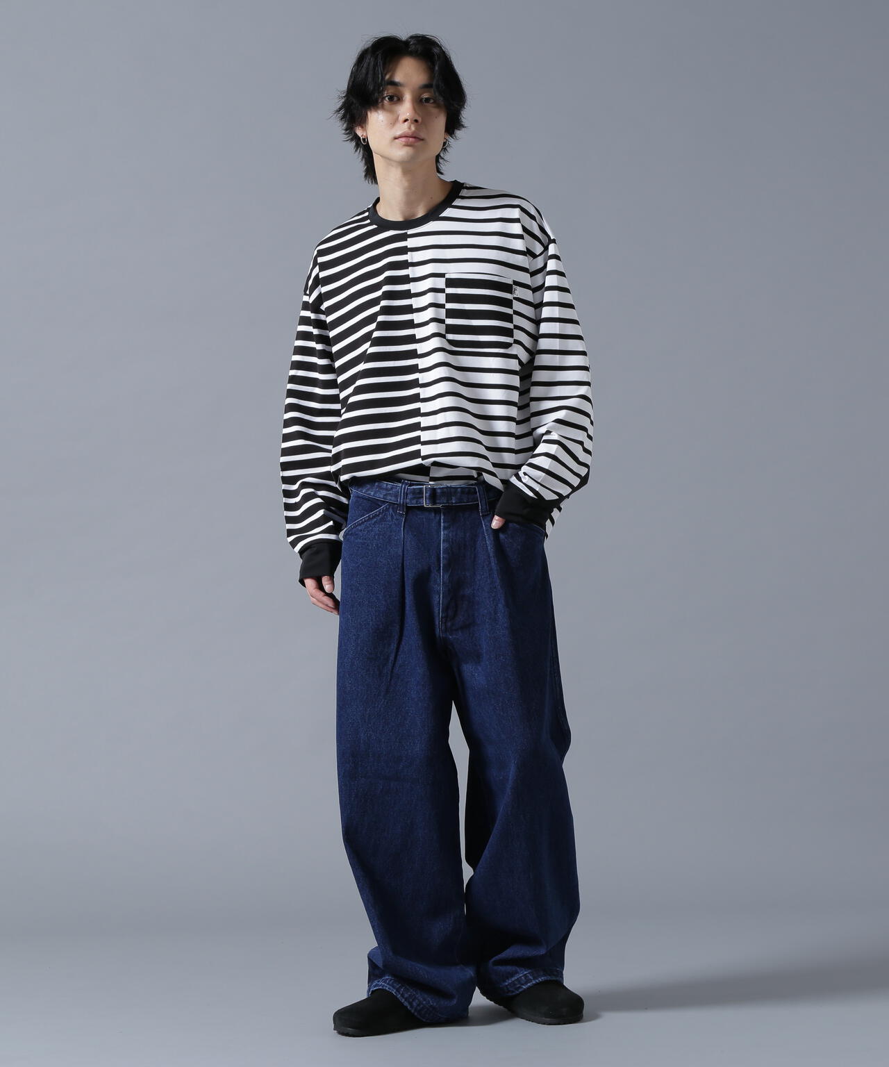 B omnivore/ビーオムニボー DENIM BELT LOOSE PANTS