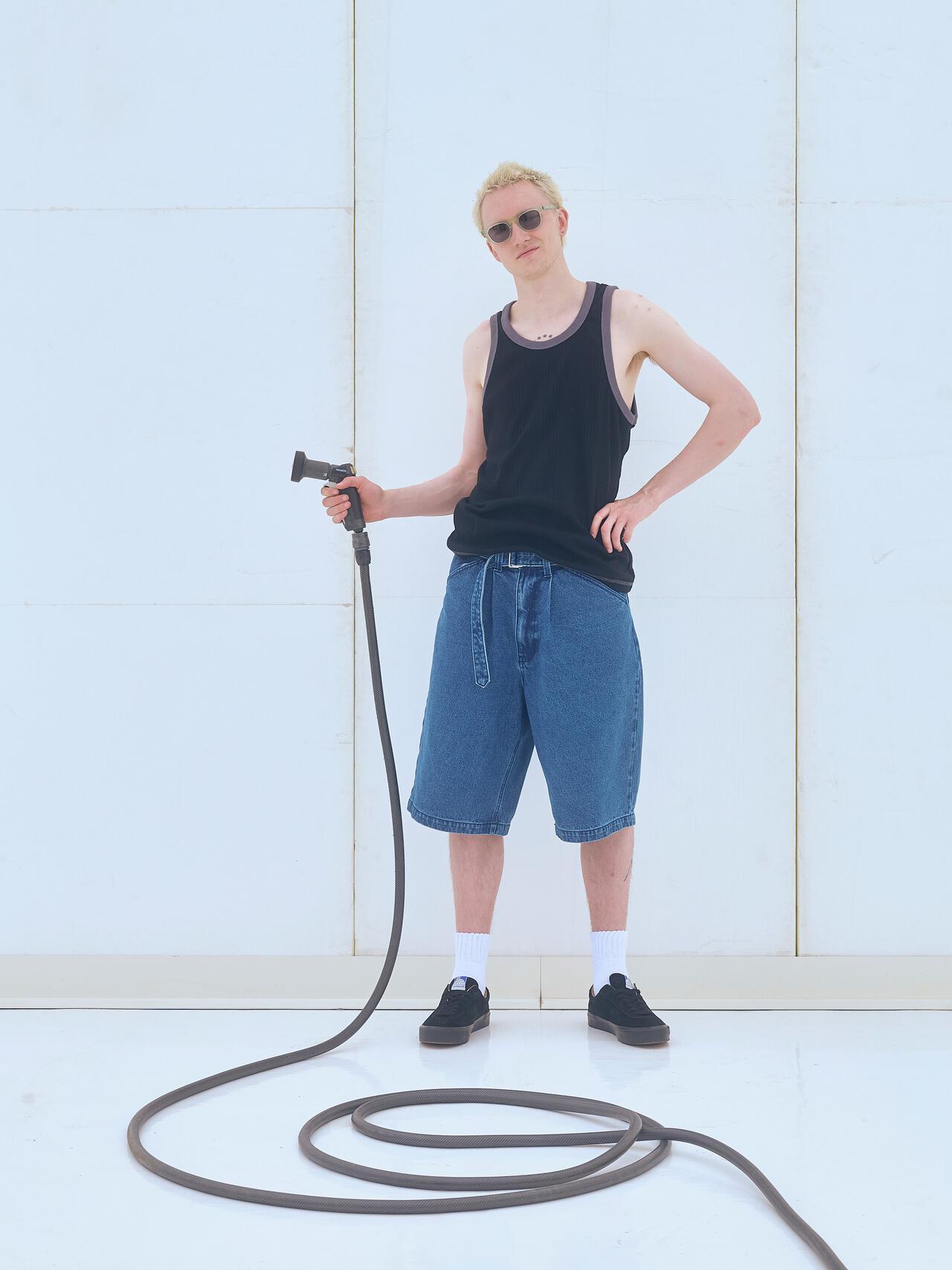B omnivore/ビーオムニボー DENIM BELT SHORTS デニムベルトショーツ