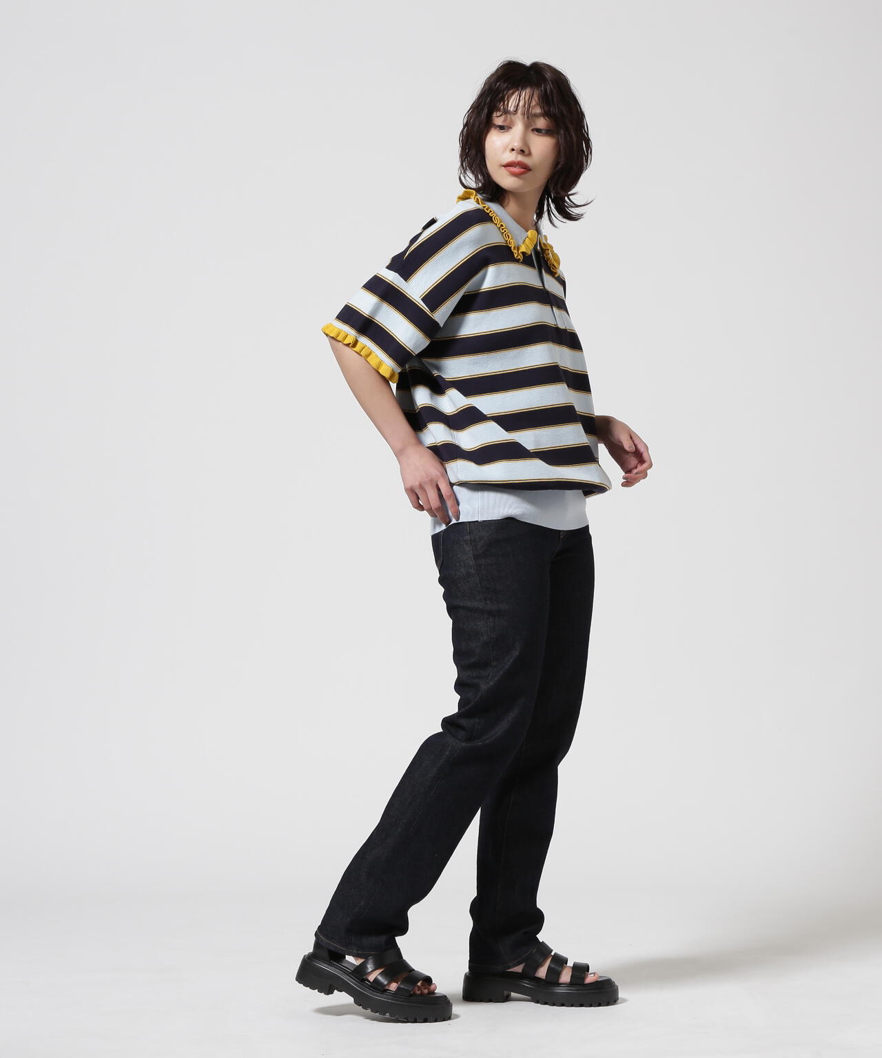RHODOLIRION/ロドリリオン Frill Polo Sweater フリルポロセーター