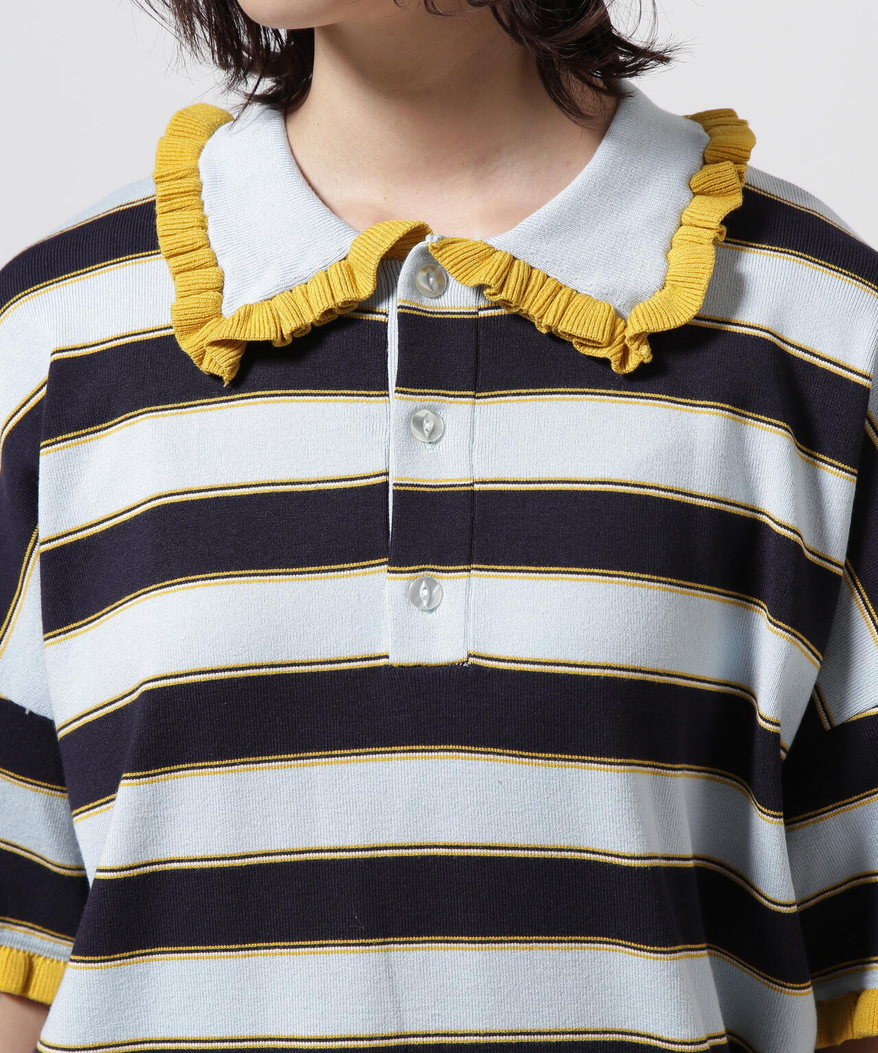 RHODOLIRION/ロドリリオン Frill Polo Sweater フリルポロセーター