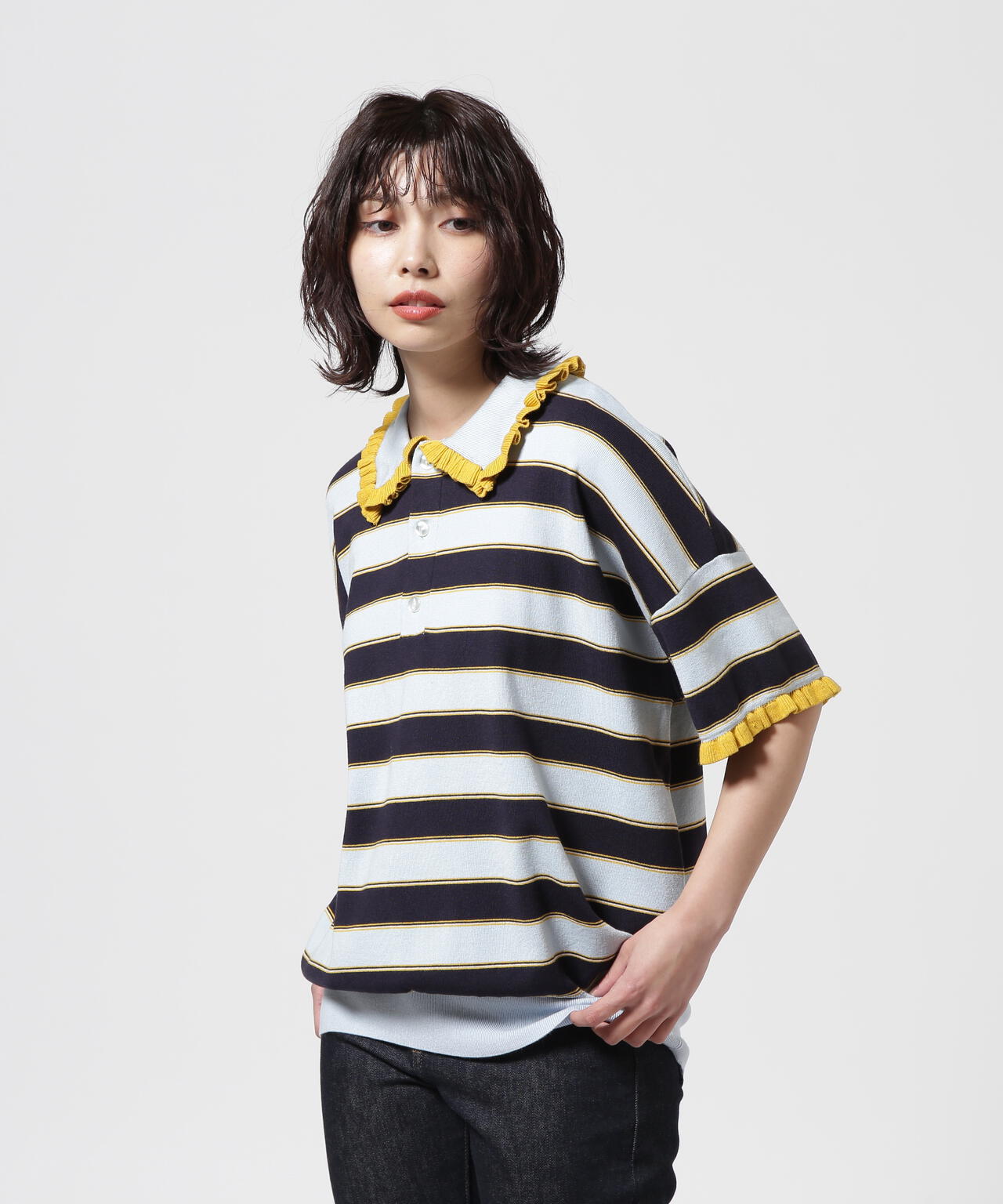 RHODOLIRION/ロドリリオン Frill Polo Sweater フリルポロセーター