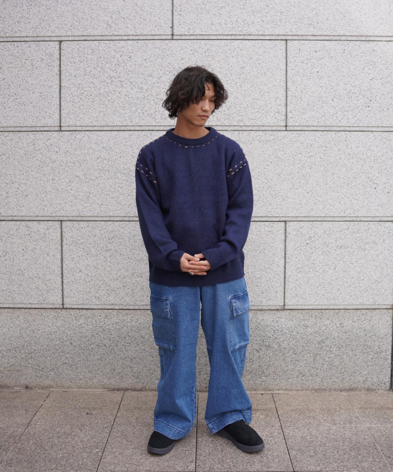 B omnivore/ビーオムニボー アクリル起毛KNIT HAND CREW