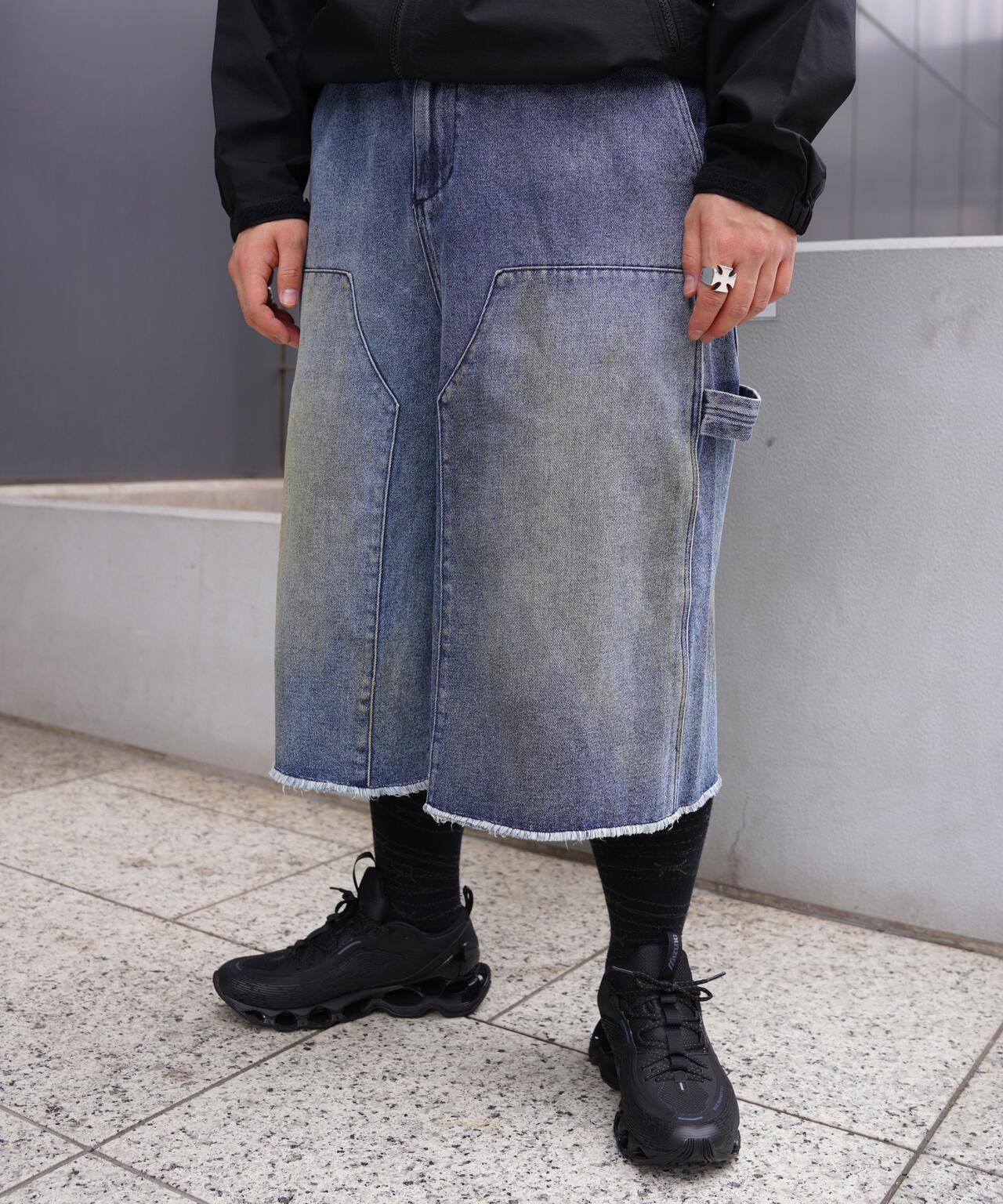 B omnivore/ビーオムニボー W KNEE SHORTS DENIM ダブルニーショーツデニム