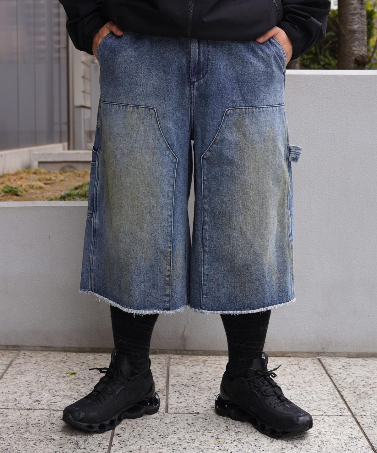 B omnivore/ビーオムニボー W KNEE SHORTS DENIM ダブルニーショーツデニム