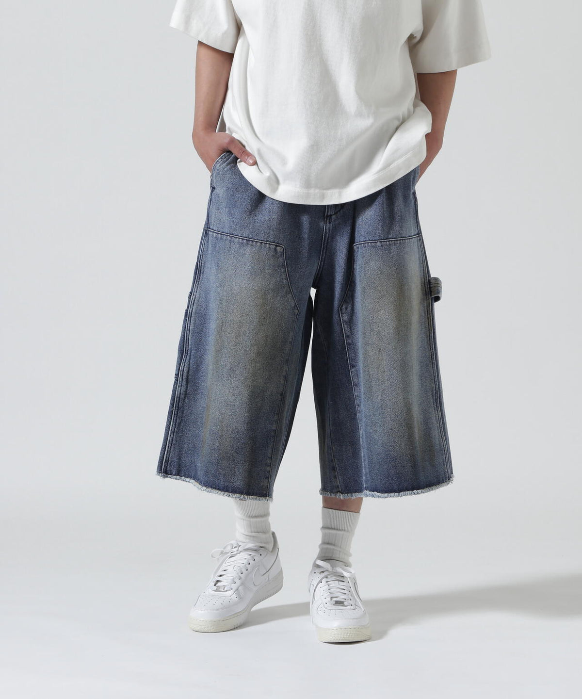 B omnivore/ビーオムニボー W KNEE SHORTS DENIM ダブルニーショーツデニム