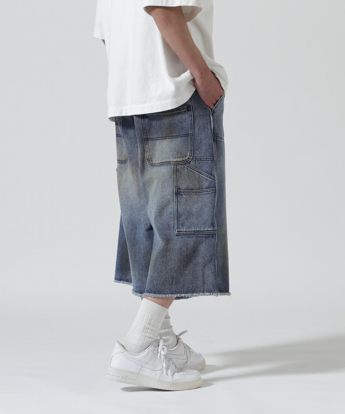 B omnivore/ビーオムニボー W KNEE SHORTS DENIM ダブルニーショーツデニム