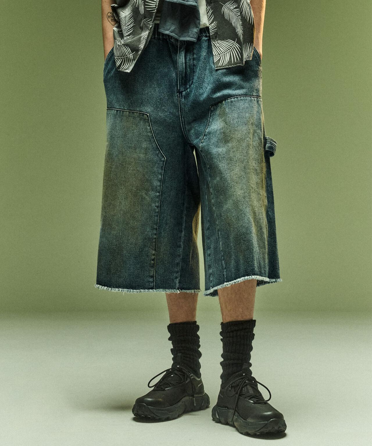 B omnivore/ビーオムニボー W KNEE SHORTS DENIM ダブルニーショーツデニム