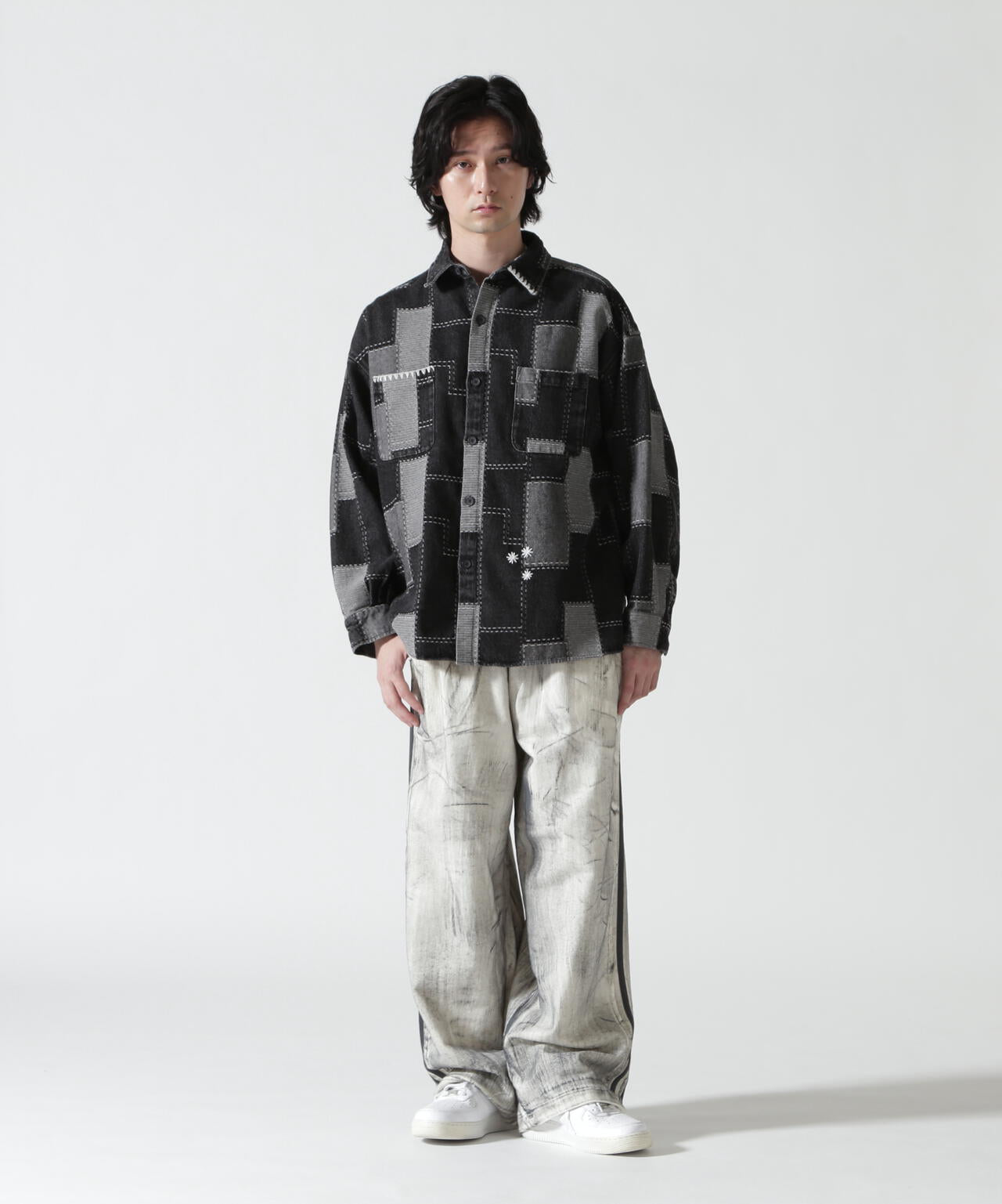 B omnivore/ビーオムニボー PATCHWORK DENIM SHIRT