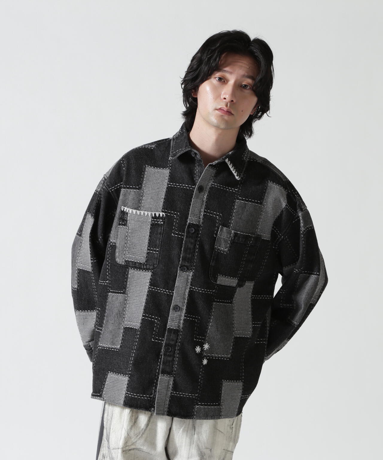B omnivore/ビーオムニボー PATCHWORK DENIM SHIRT