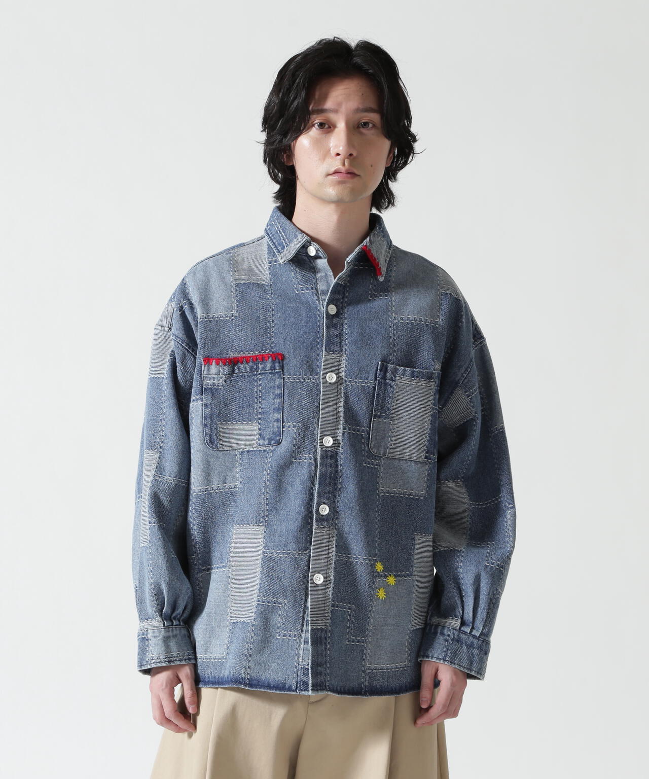 B omnivore/ビーオムニボー PATCHWORK DENIM SHIRT