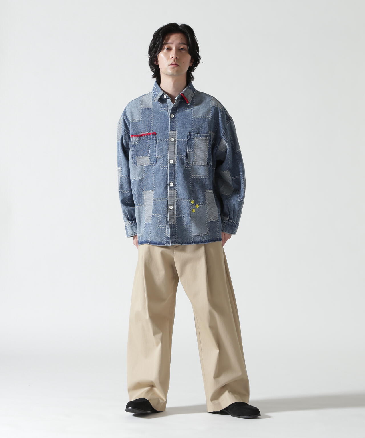 B omnivore/ビーオムニボー PATCHWORK DENIM SHIRT
