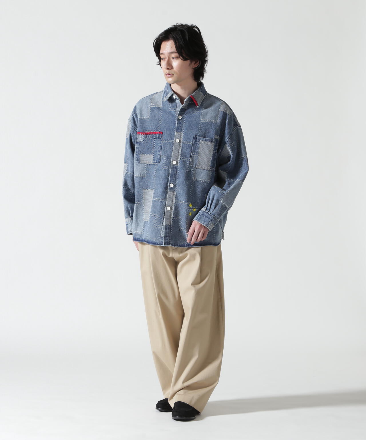 B omnivore/ビーオムニボー PATCHWORK DENIM SHIRT