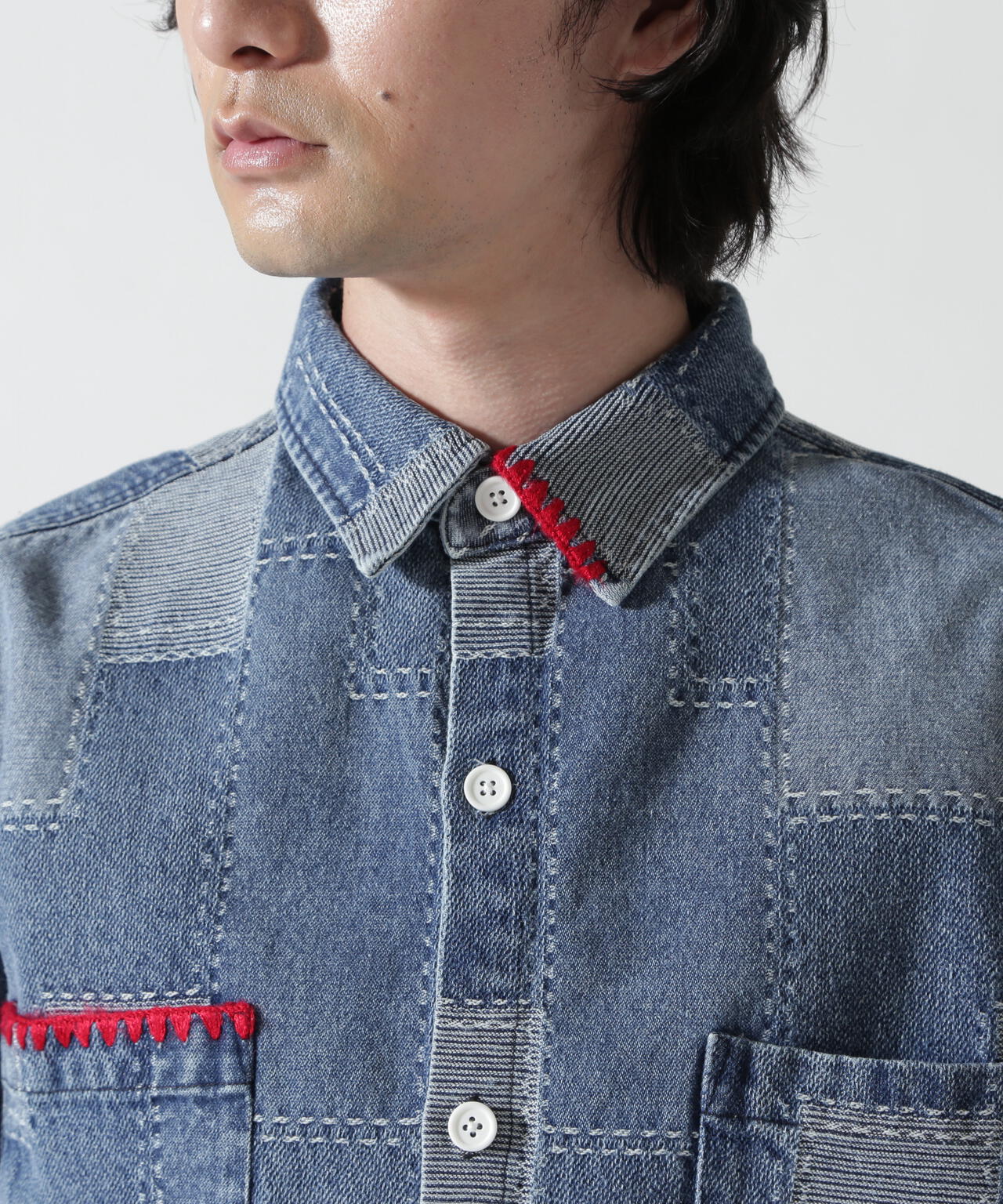 B omnivore/ビーオムニボー PATCHWORK DENIM SHIRT
