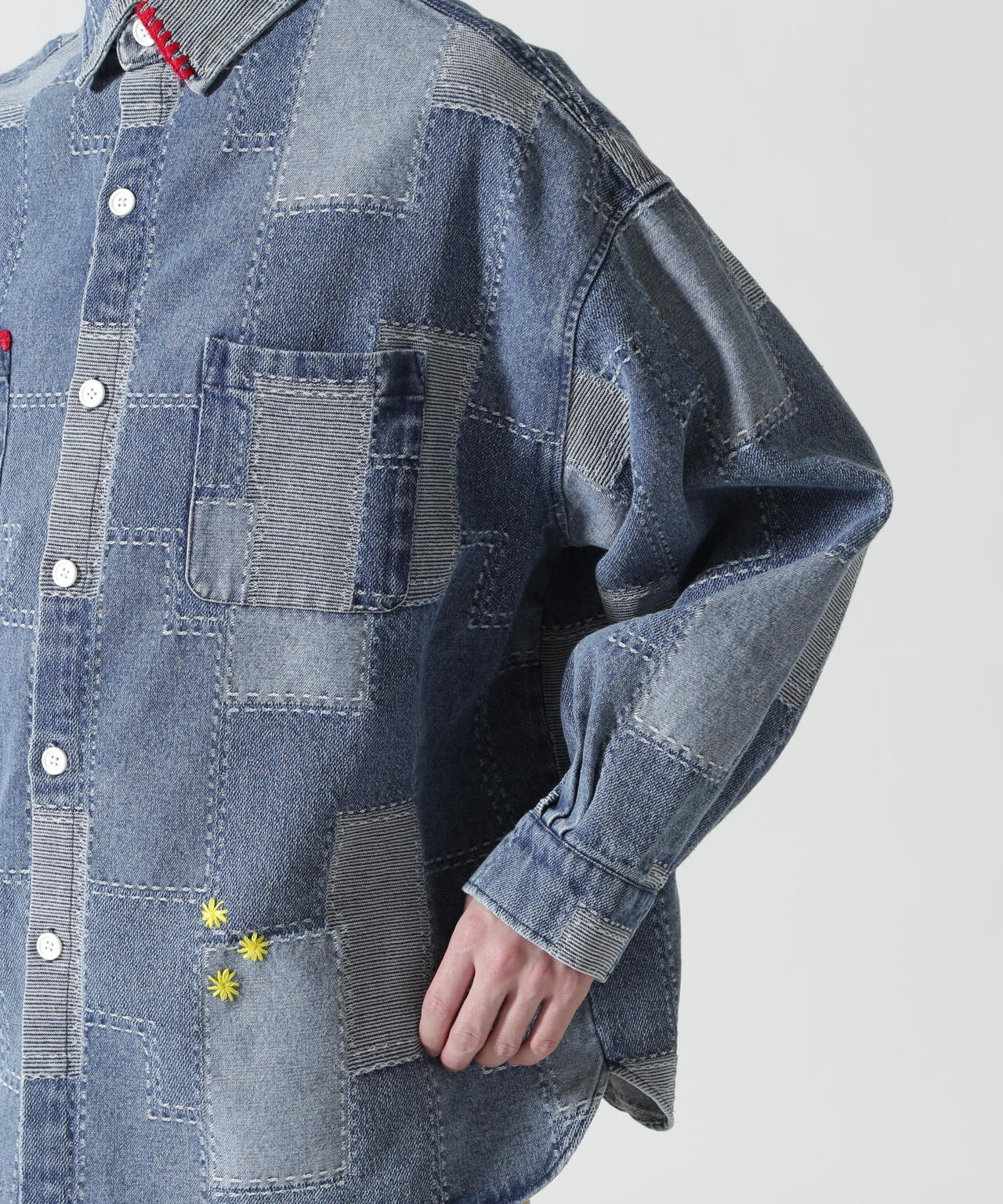 B omnivore/ビーオムニボー PATCHWORK DENIM SHIRT