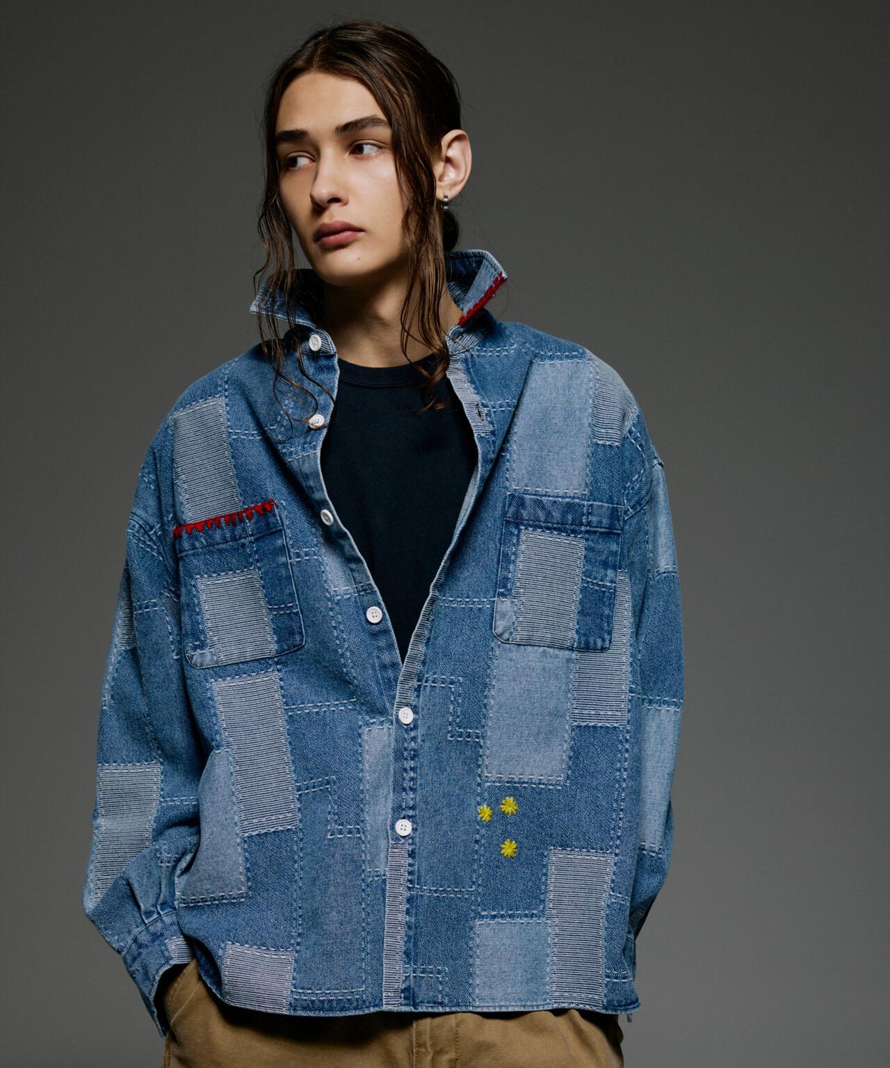 B omnivore/ビーオムニボー PATCHWORK DENIM SHIRT