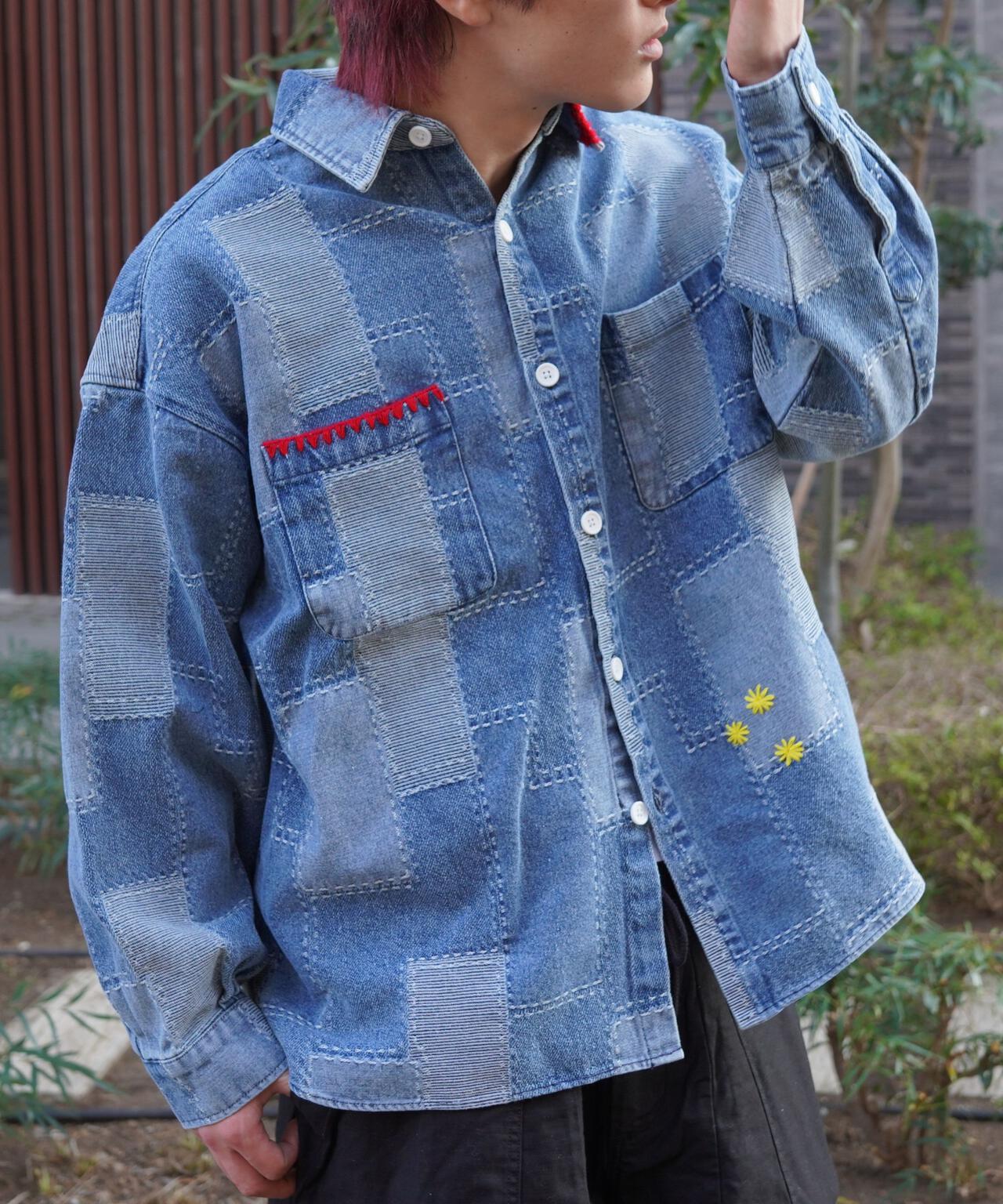 B omnivore/ビーオムニボー PATCHWORK DENIM SHIRT