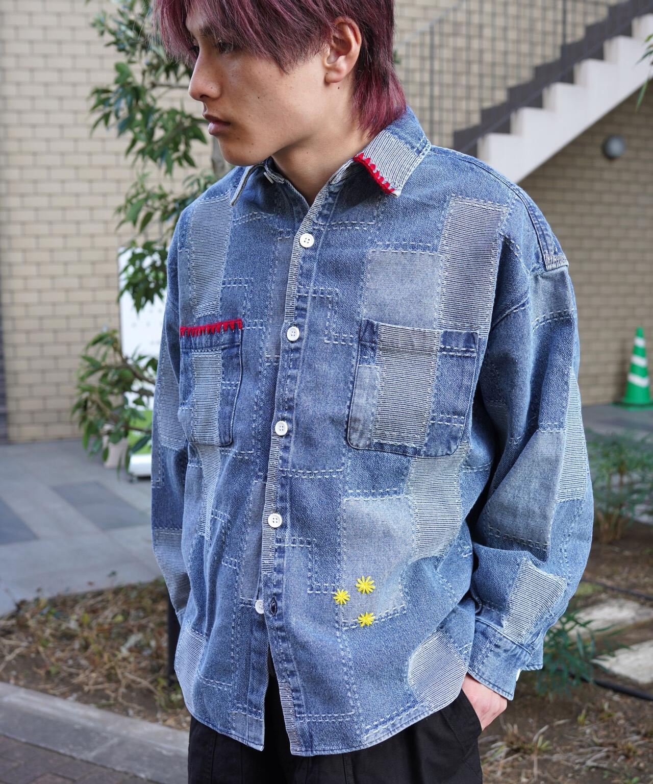 B omnivore/ビーオムニボー PATCHWORK DENIM SHIRT