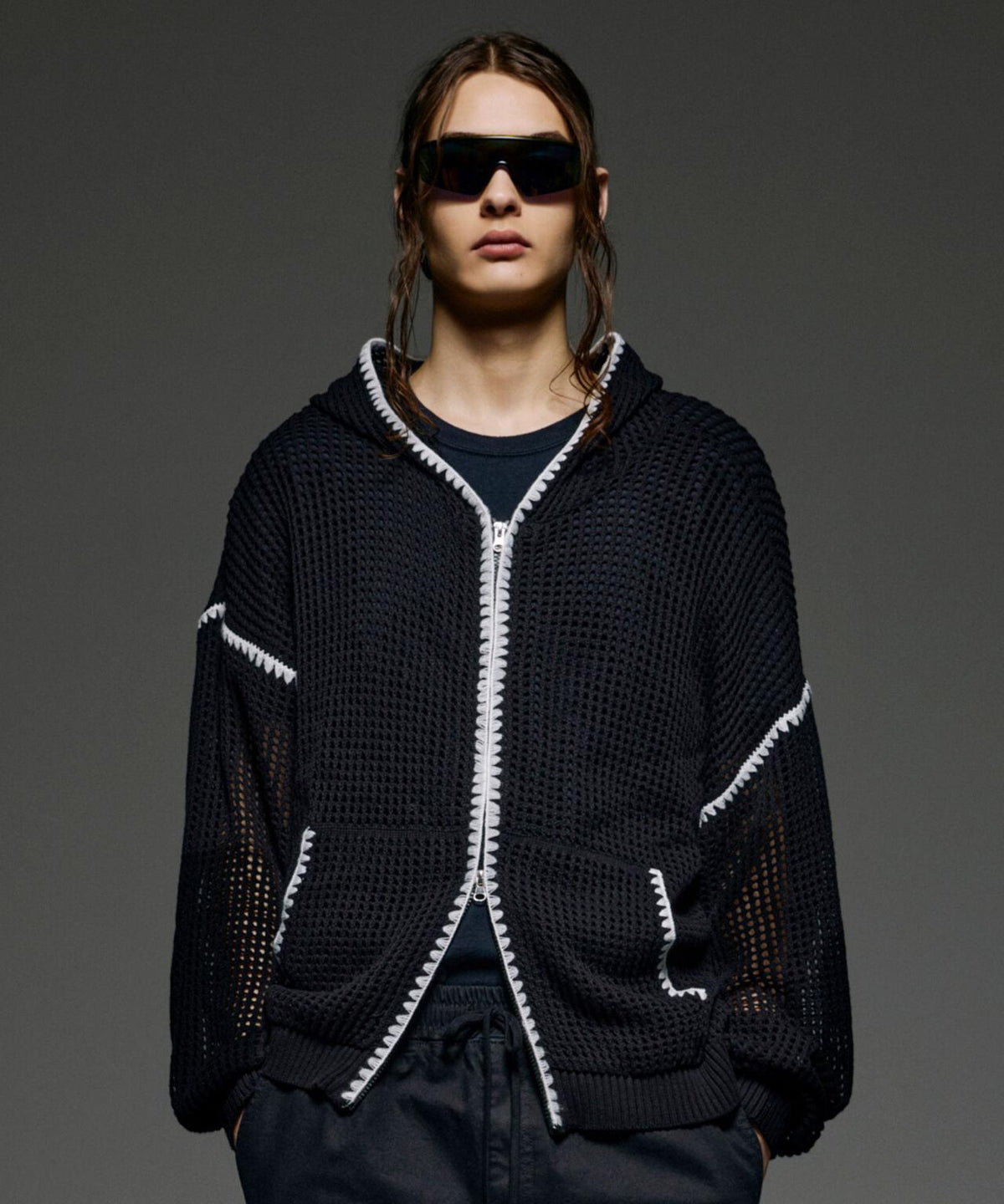 B omnivore/ビーオムニボー HAND - STITCH MESH HOODIE