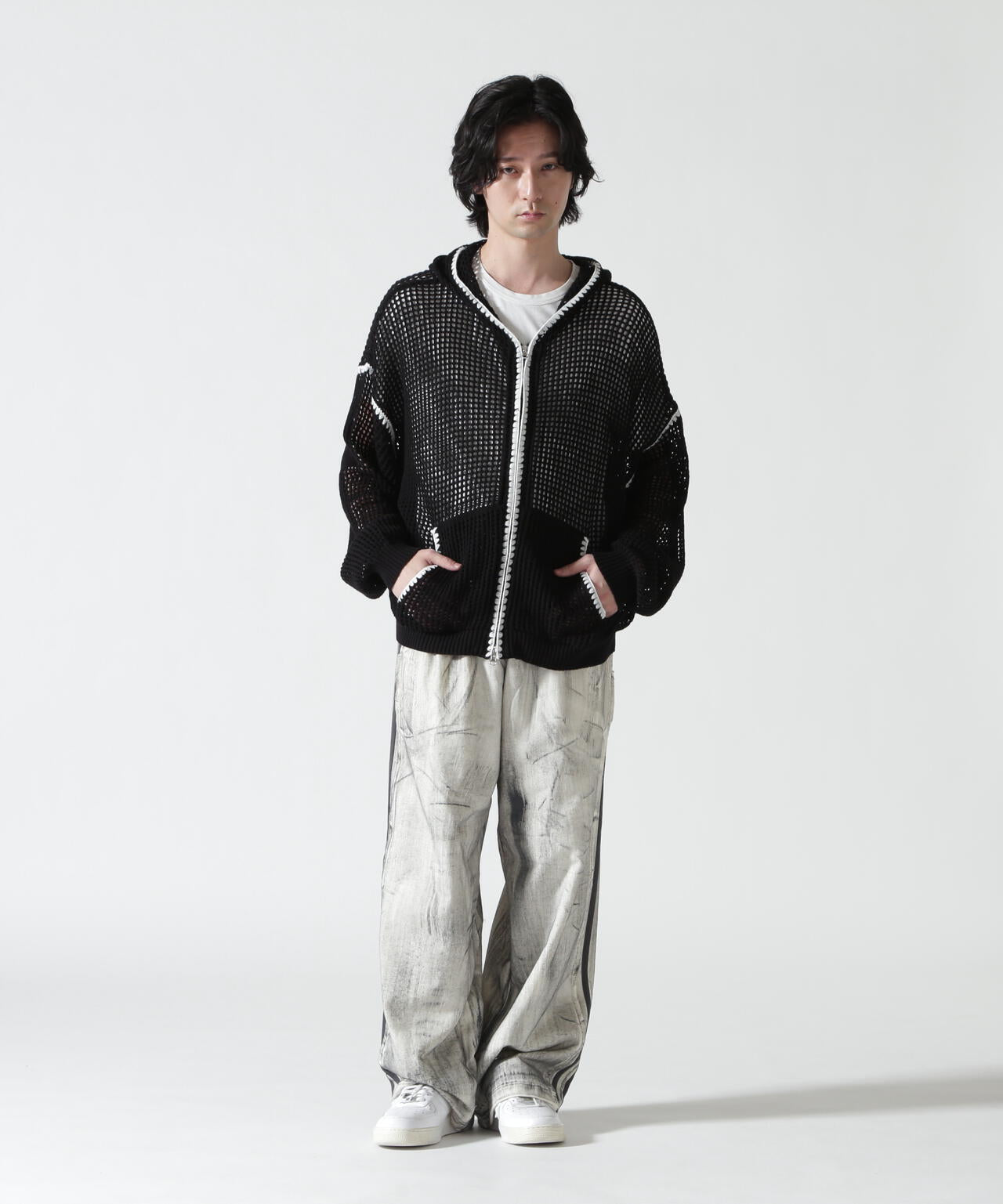 B omnivore/ビーオムニボー HAND - STITCH MESH HOODIE