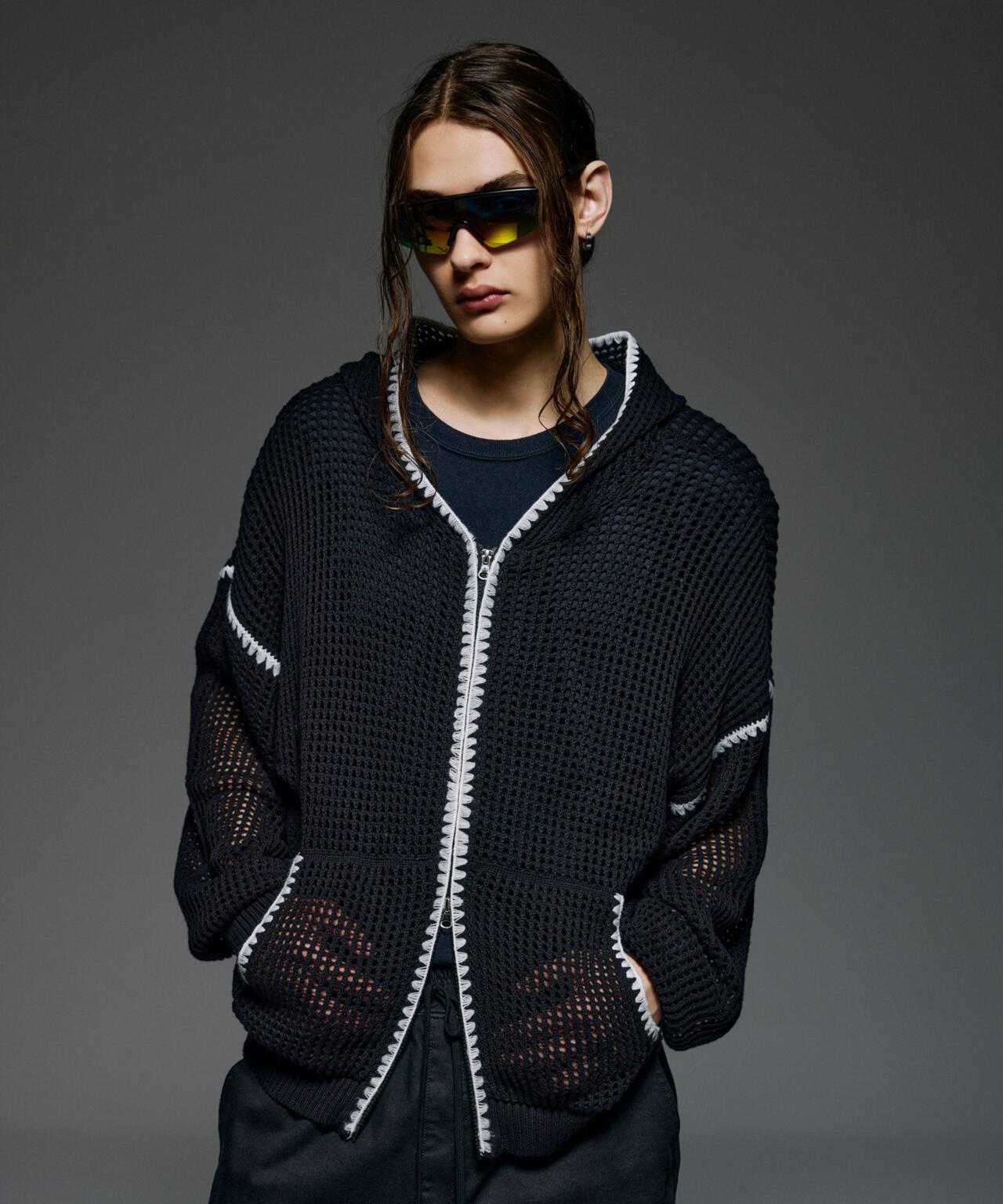 B omnivore/ビーオムニボー HAND - STITCH MESH HOODIE
