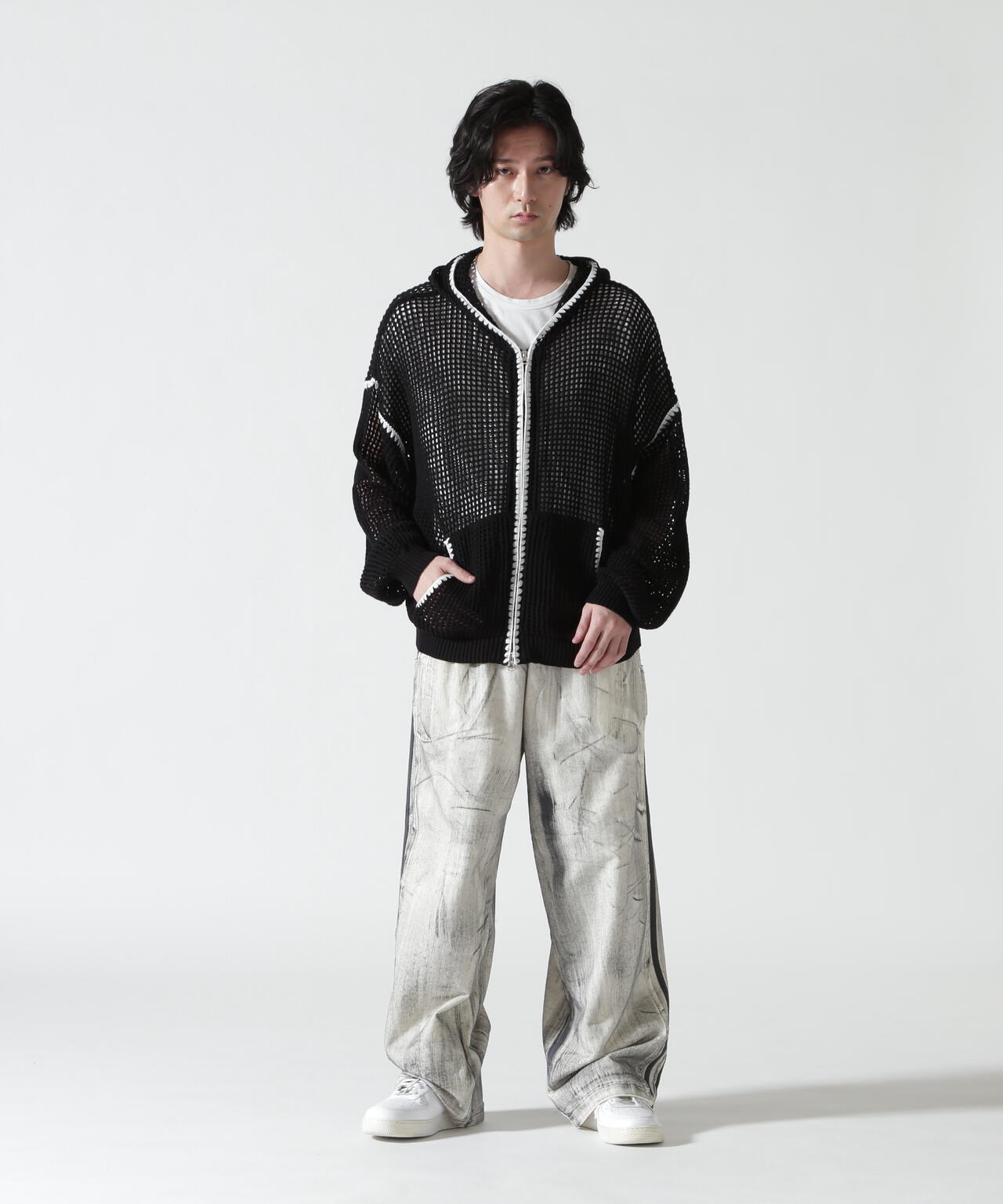 B omnivore/ビーオムニボー HAND - STITCH MESH HOODIE
