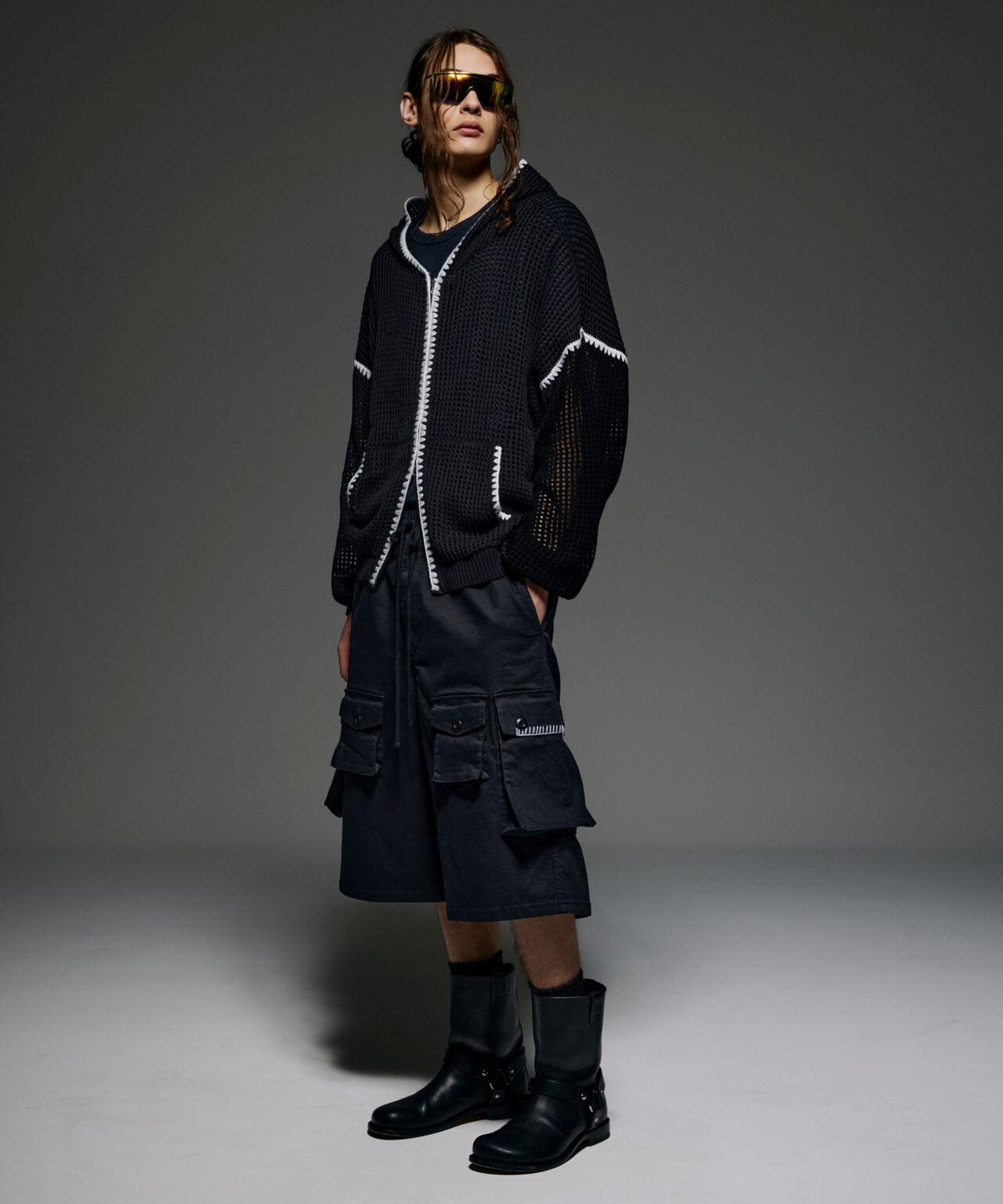 B omnivore/ビーオムニボー HAND - STITCH MESH HOODIE