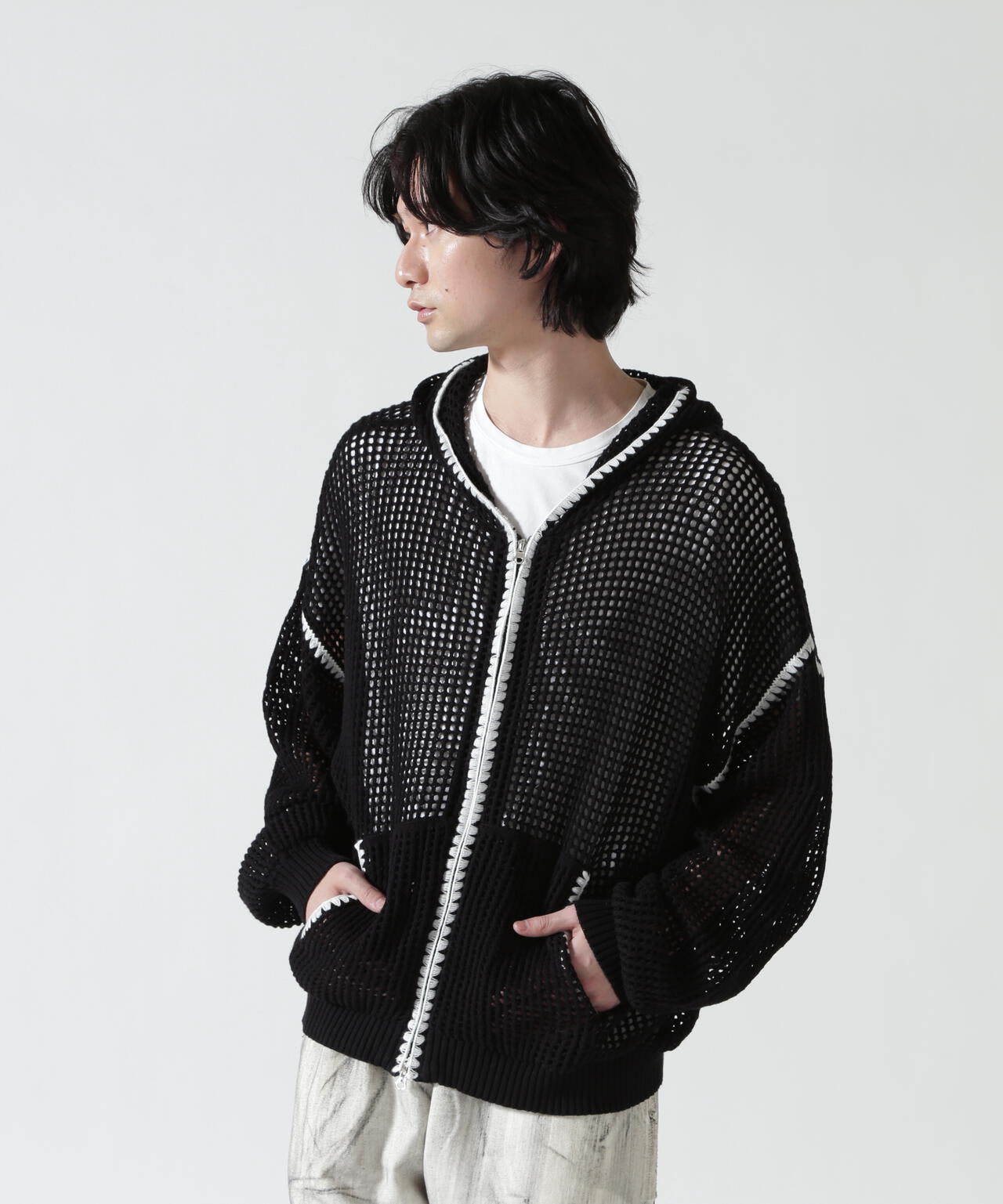 B omnivore/ビーオムニボー HAND - STITCH MESH HOODIE