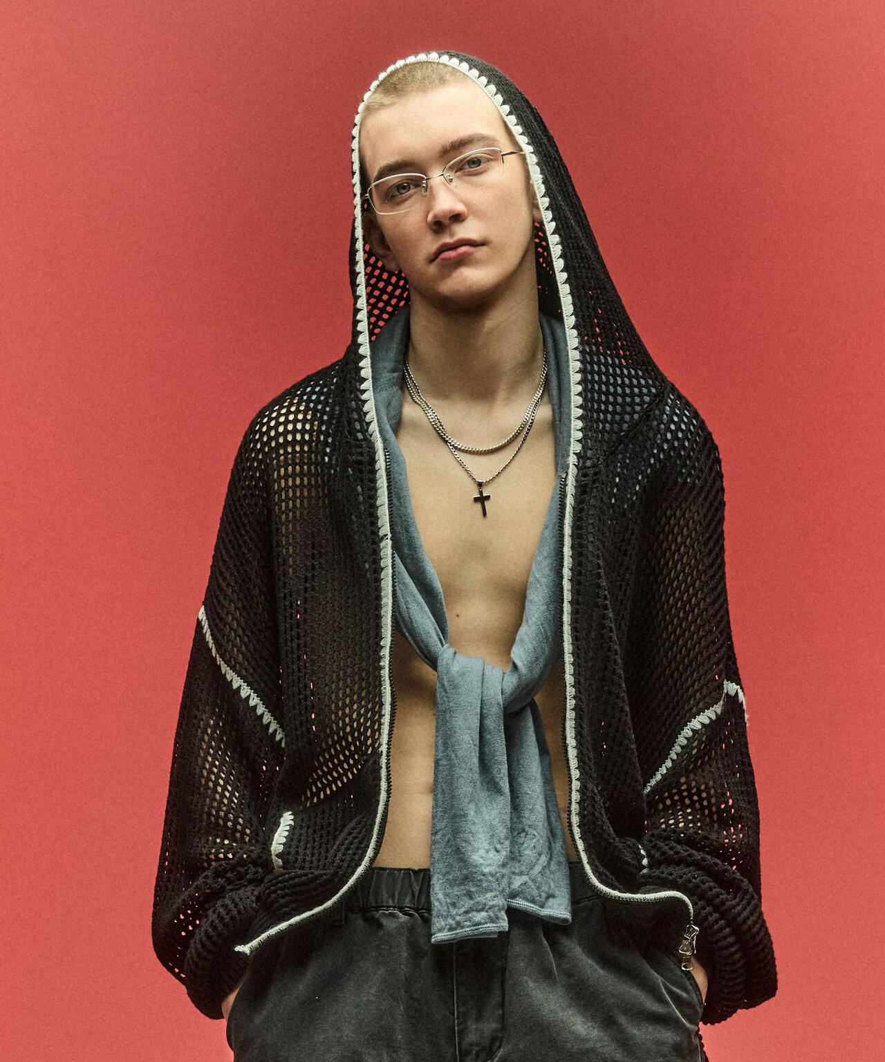 B omnivore/ビーオムニボー HAND - STITCH MESH HOODIE