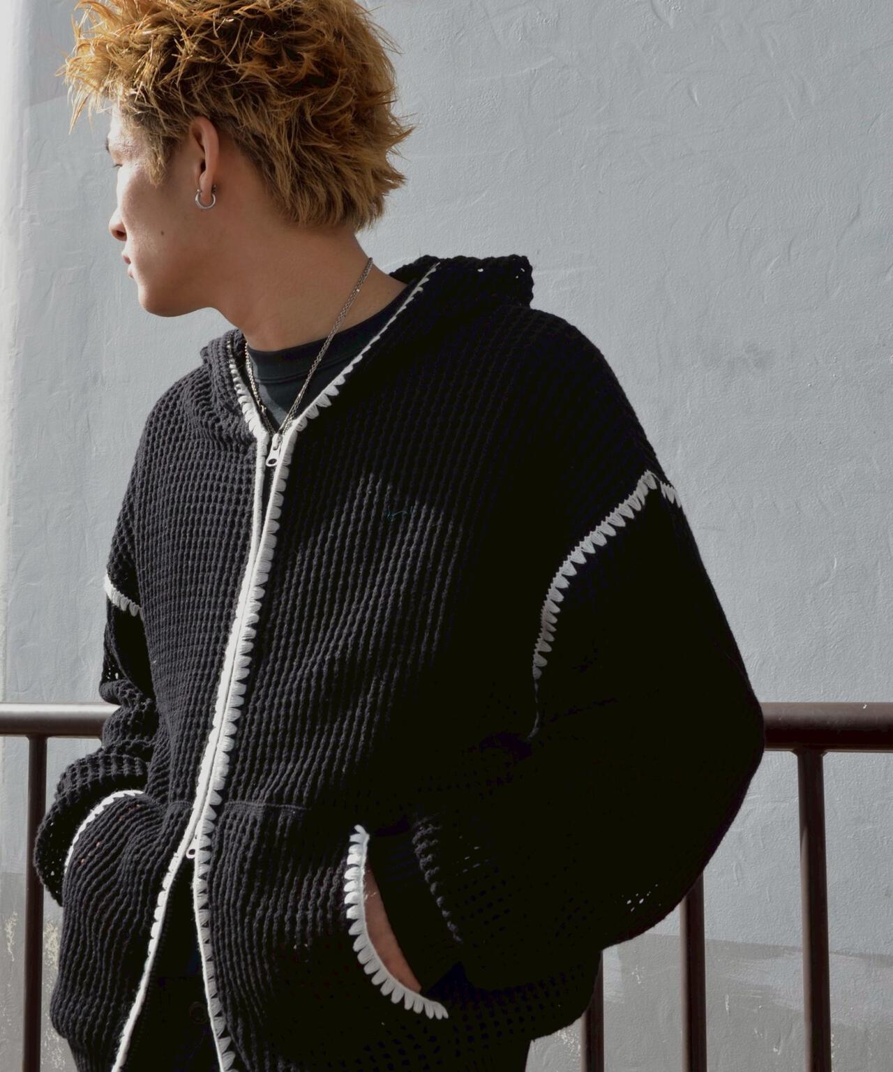 B omnivore/ビーオムニボー HAND - STITCH MESH HOODIE