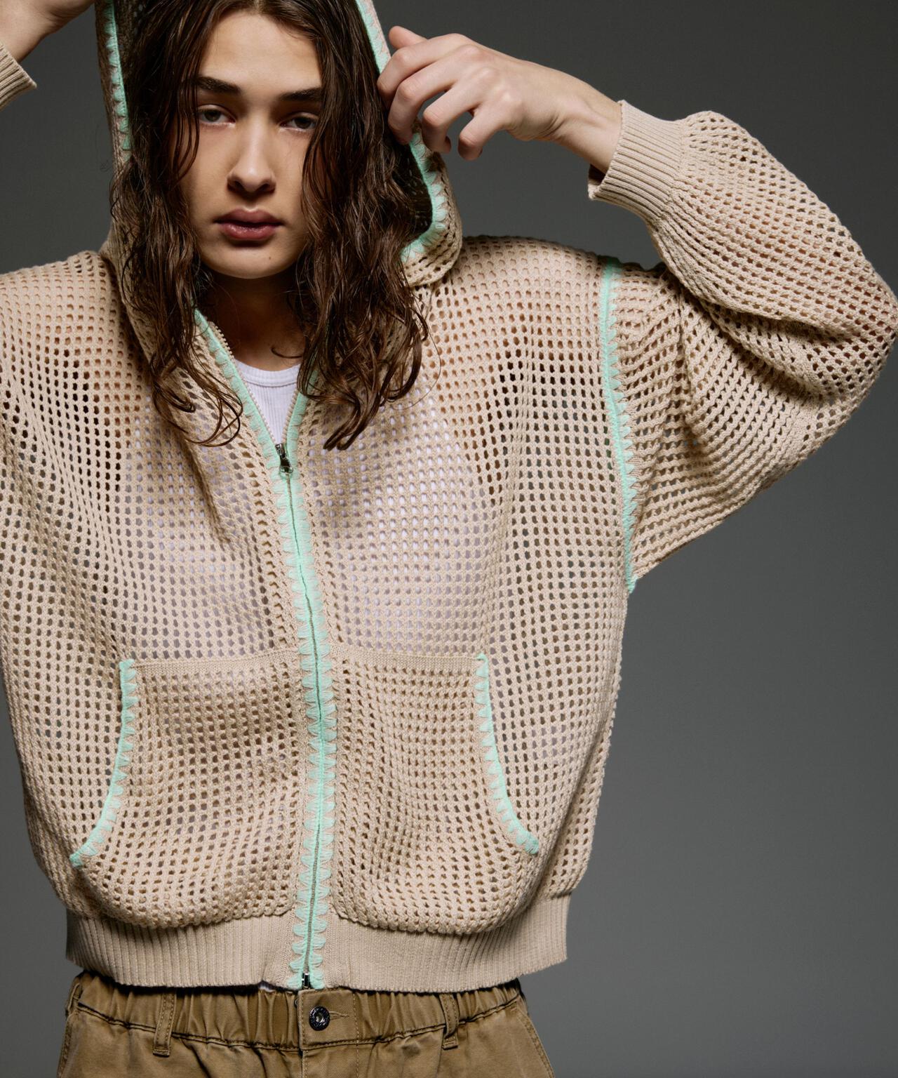 B omnivore/ビーオムニボー HAND - STITCH MESH HOODIE