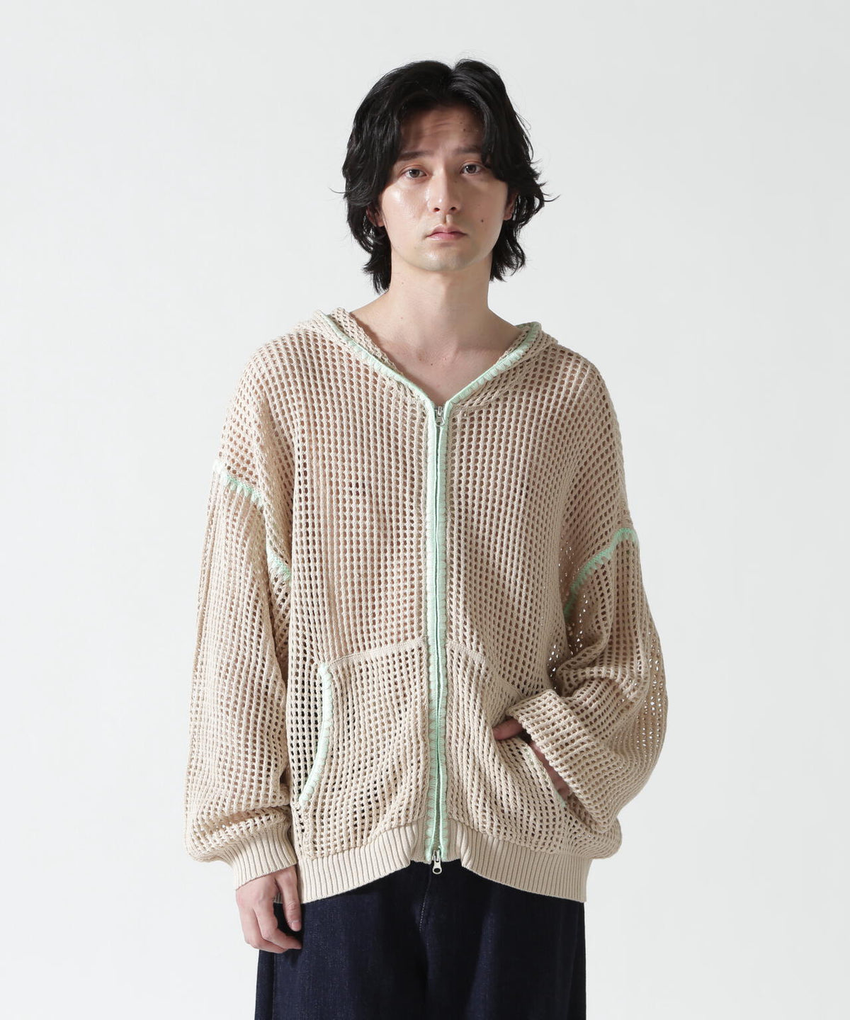 B omnivore/ビーオムニボー HAND - STITCH MESH HOODIE