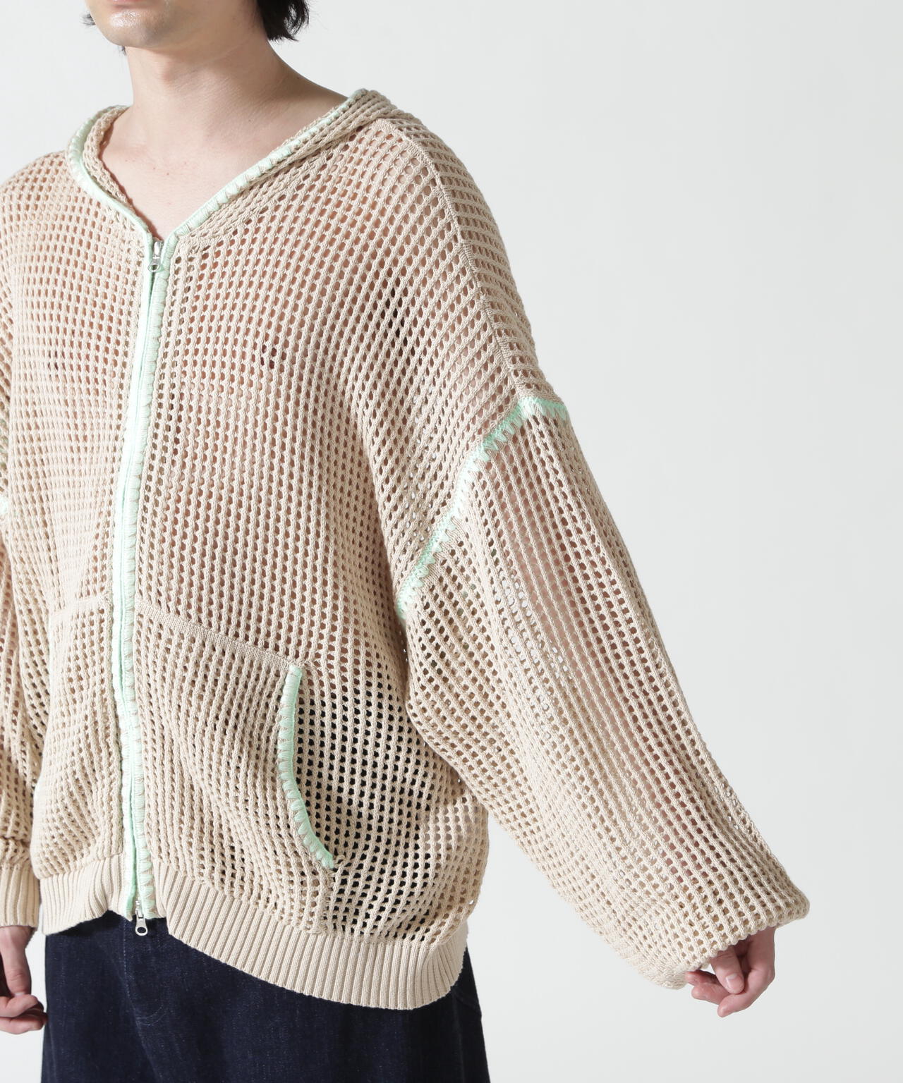 B omnivore/ビーオムニボー HAND - STITCH MESH HOODIE