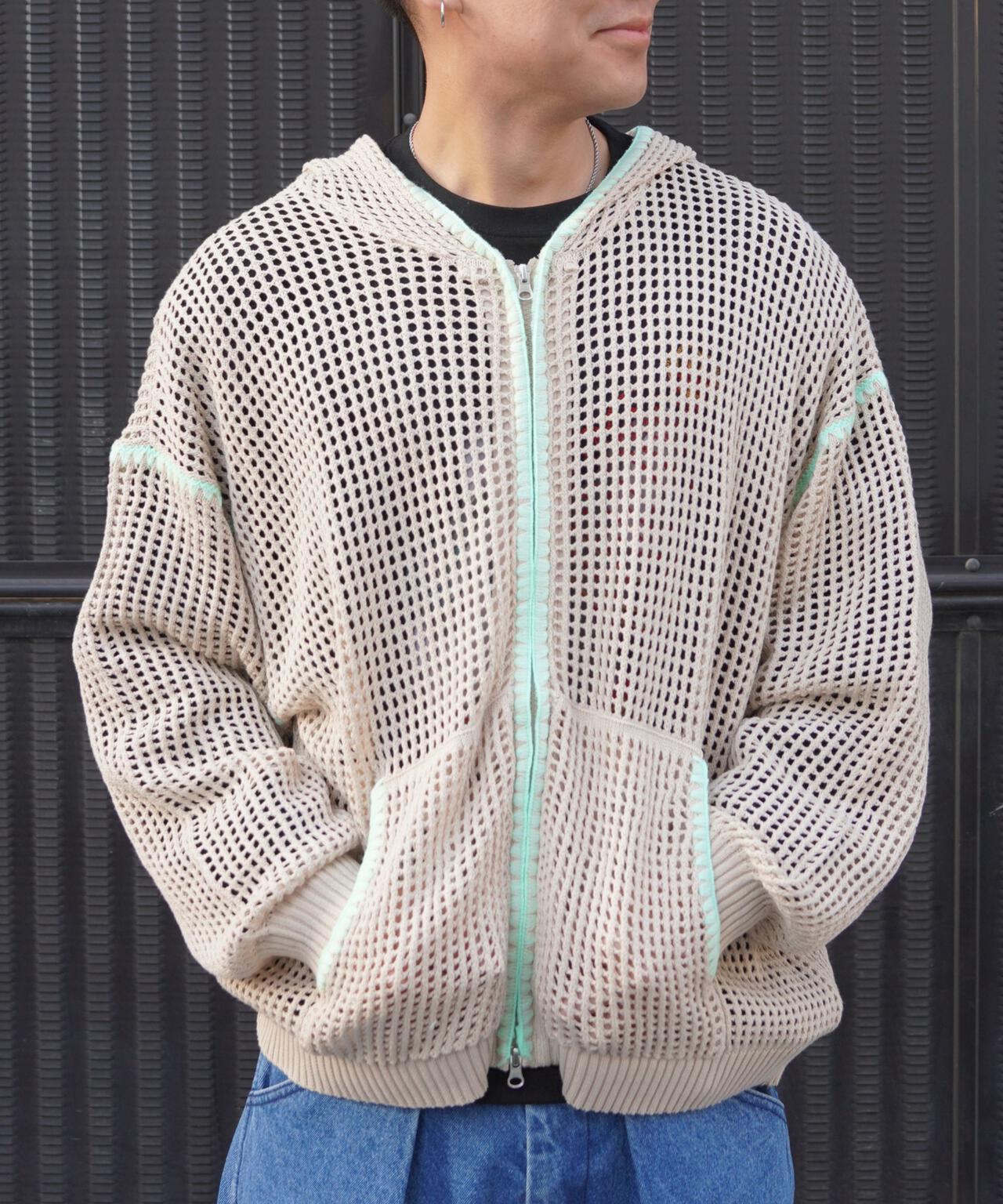 B omnivore/ビーオムニボー HAND - STITCH MESH HOODIE