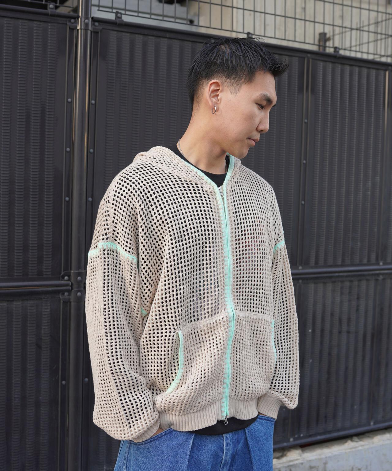 B omnivore/ビーオムニボー HAND - STITCH MESH HOODIE