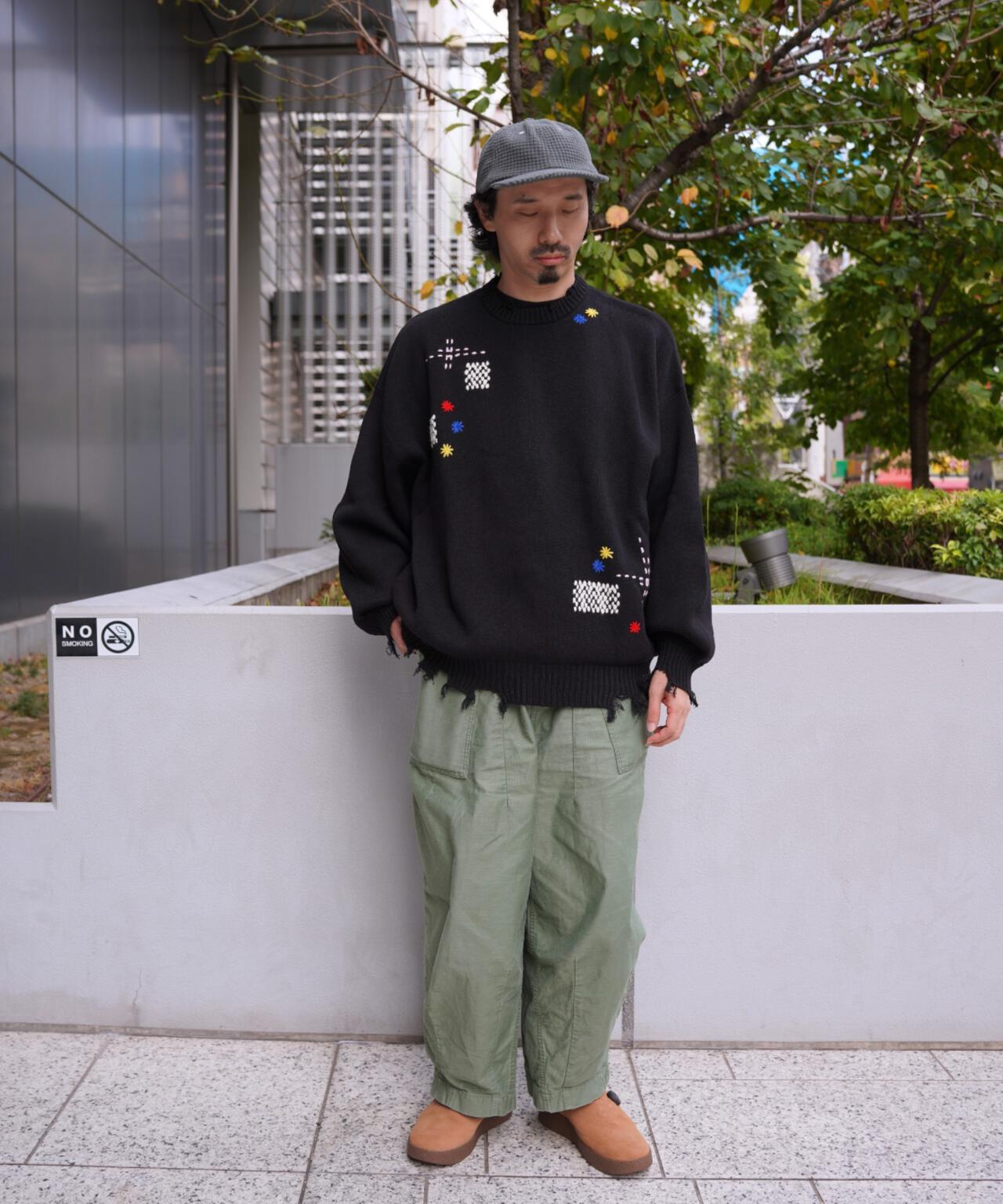 B omnivore/ビーオムニボー HAND STITCH CREWNECK KNIT ハンドステッチクルーネックニット