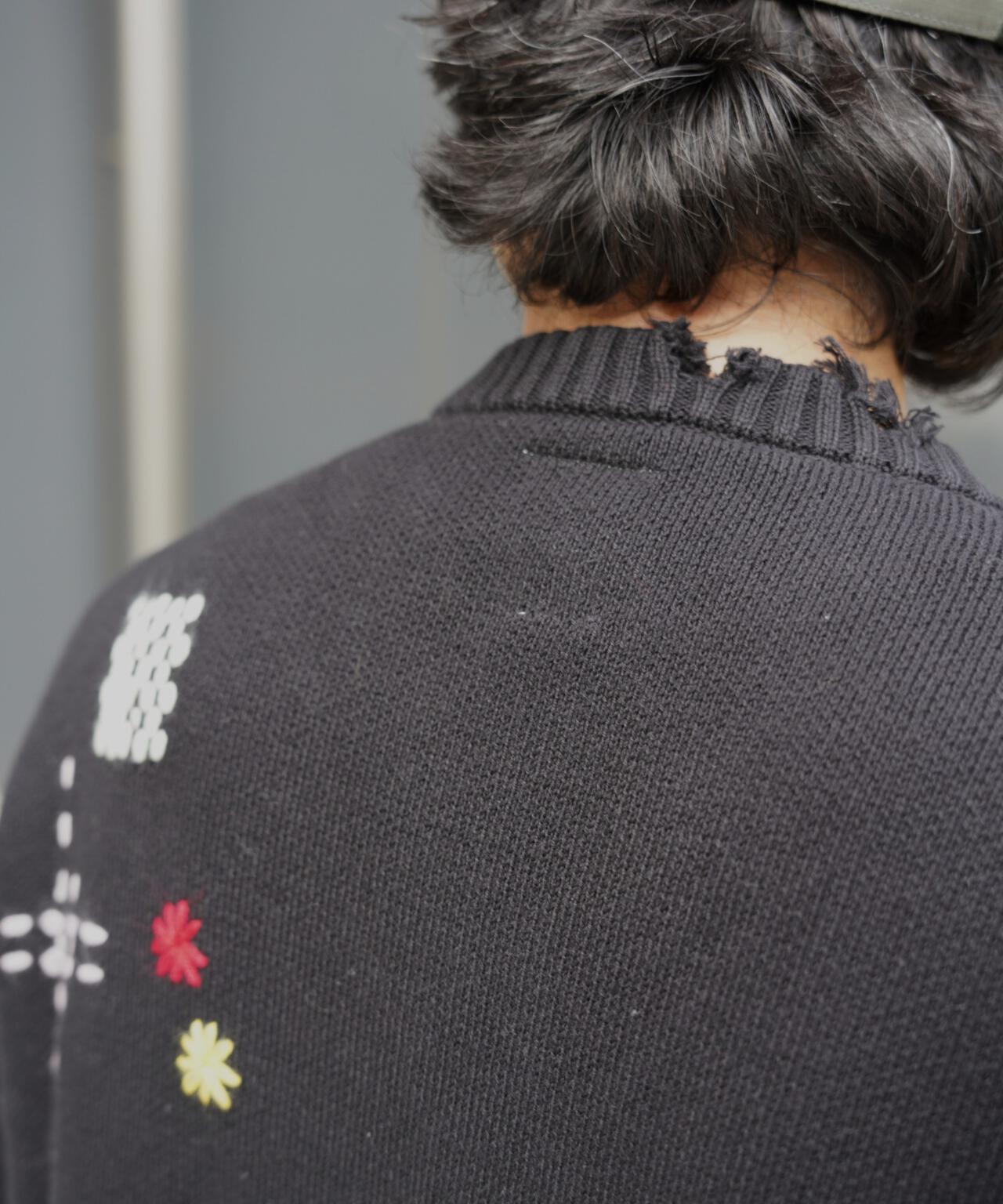 B omnivore/ビーオムニボー HAND STITCH CREWNECK KNIT ハンドステッチクルーネックニット