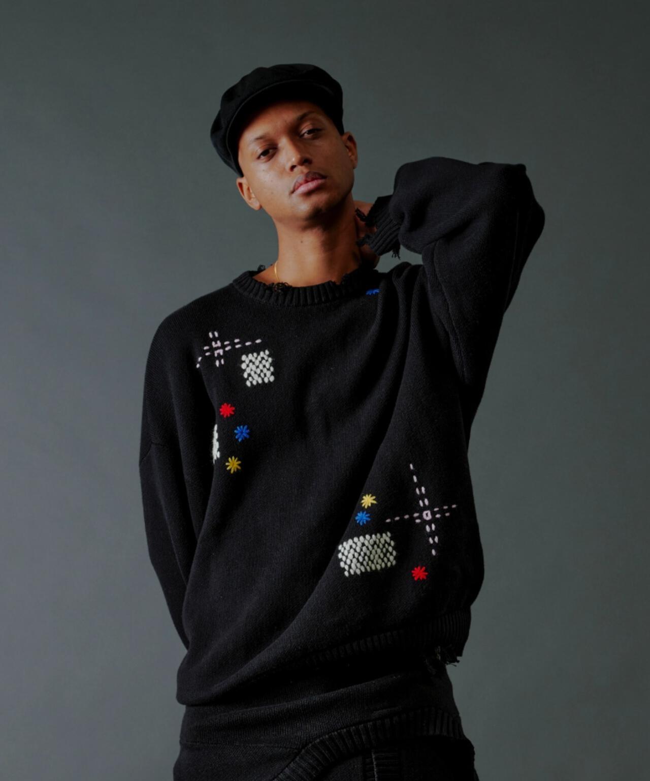 B omnivore/ビーオムニボー HAND STITCH CREWNECK KNIT ハンドステッチクルーネックニット