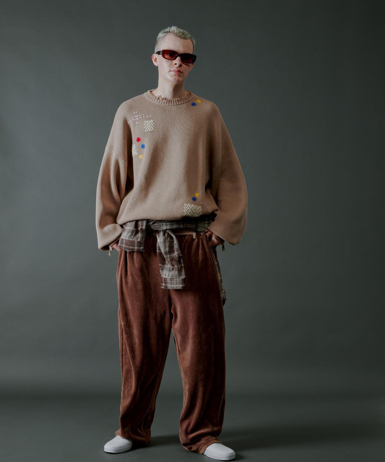 B omnivore/ビーオムニボー HAND STITCH CREWNECK KNIT ハンドステッチクルーネックニット