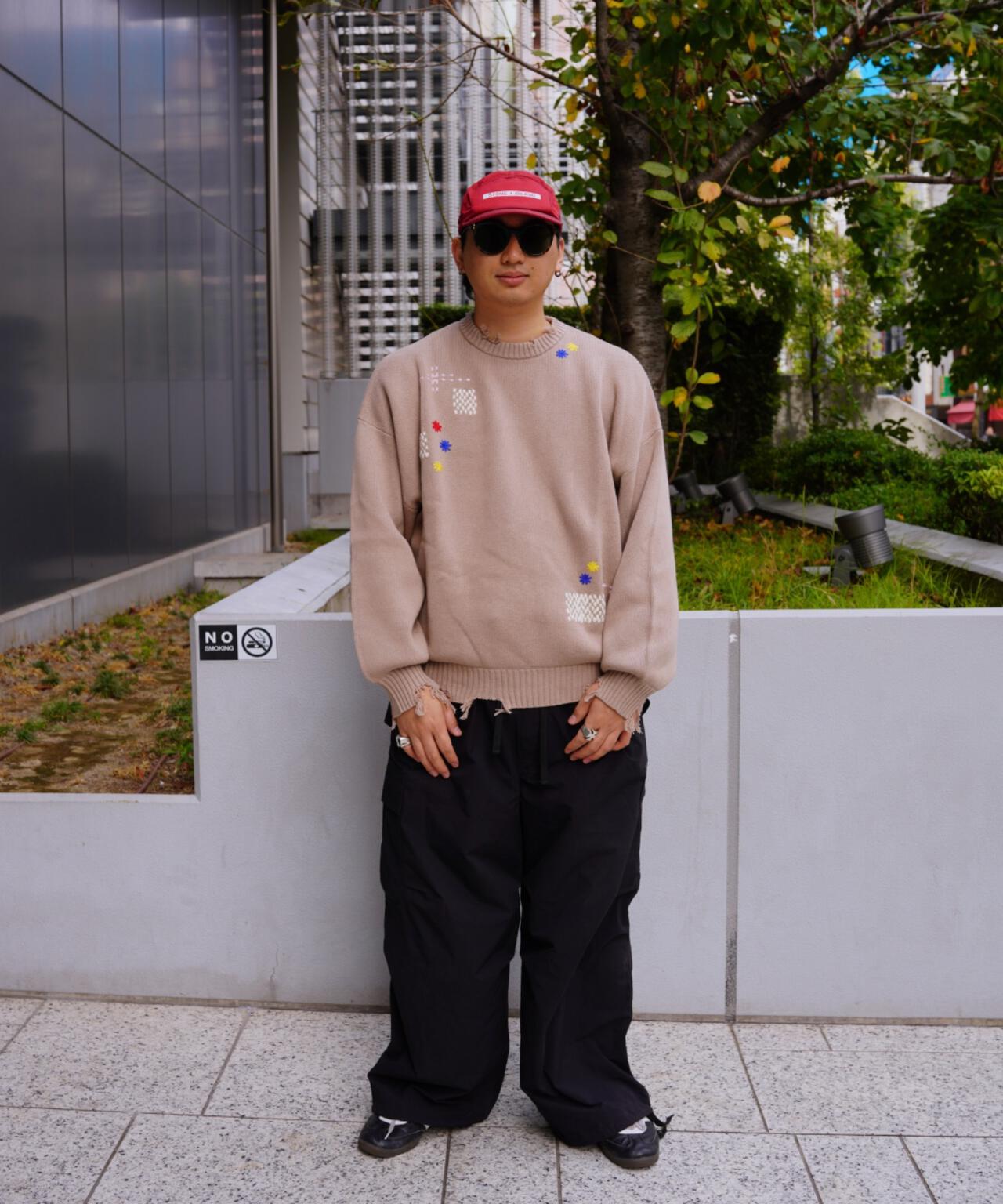 B omnivore/ビーオムニボー HAND STITCH CREWNECK KNIT ハンドステッチクルーネックニット