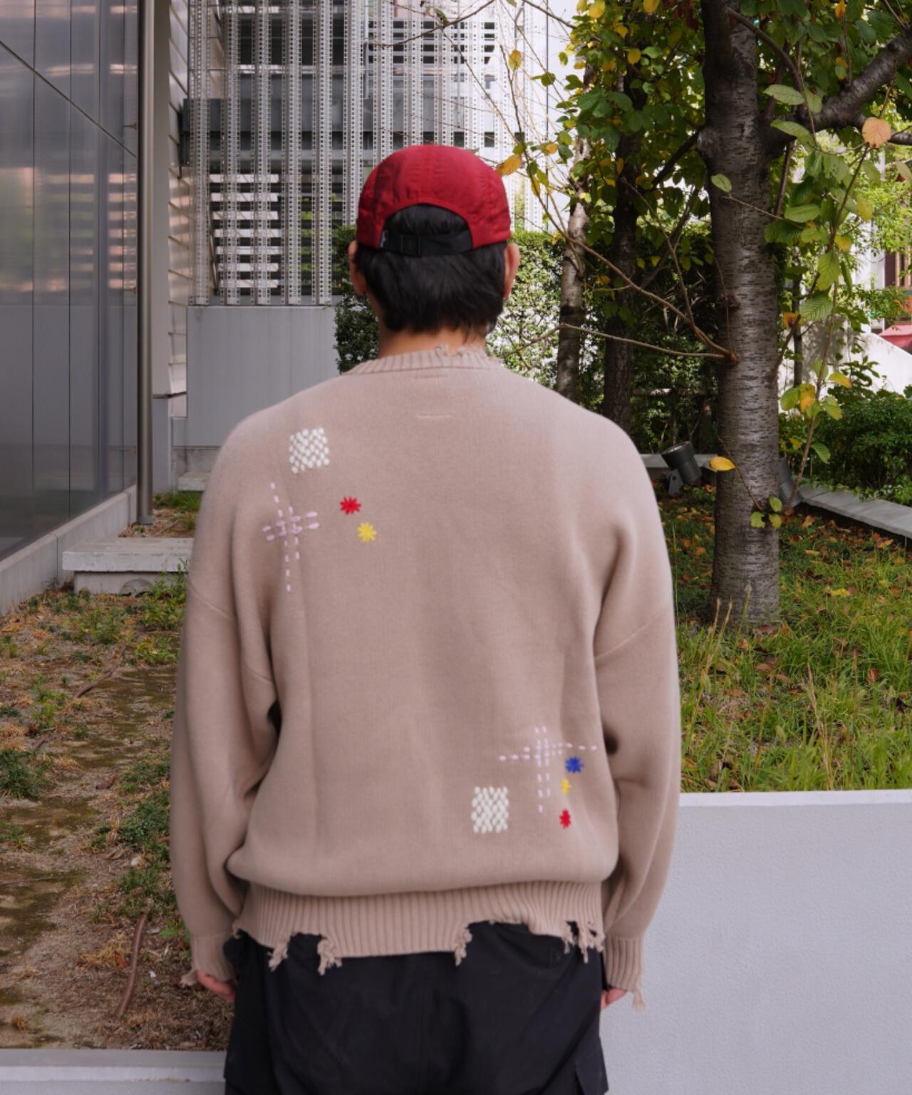 B omnivore/ビーオムニボー HAND STITCH CREWNECK KNIT ハンドステッチクルーネックニット