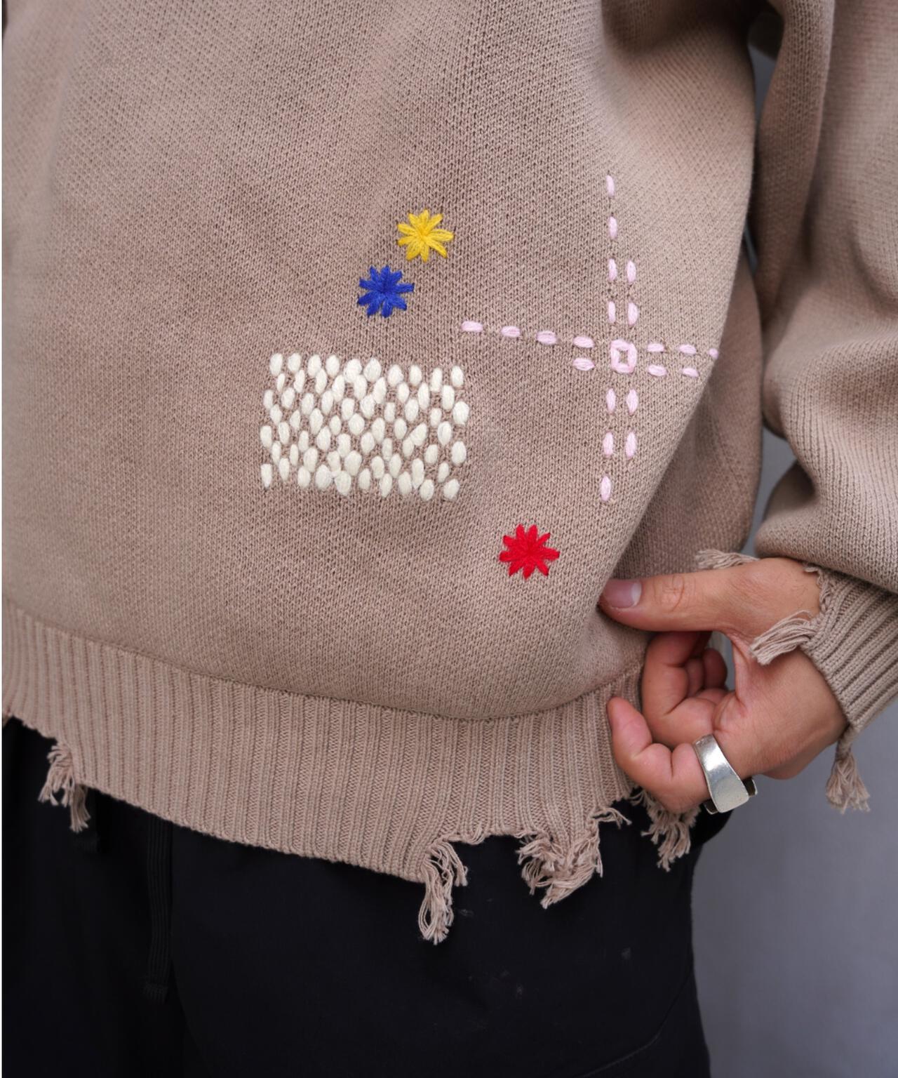 B omnivore/ビーオムニボー HAND STITCH CREWNECK KNIT ハンドステッチクルーネックニット