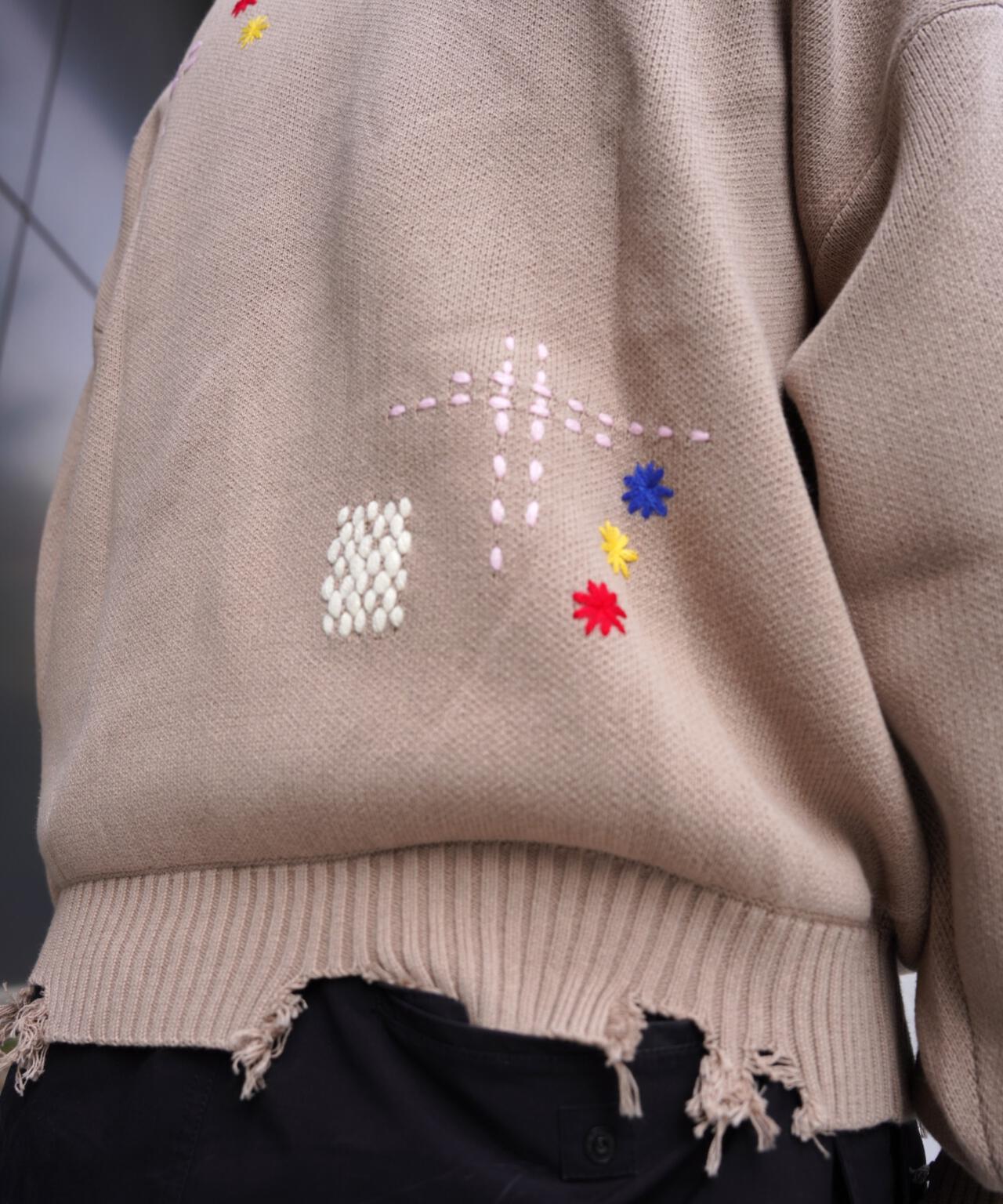 B omnivore/ビーオムニボー HAND STITCH CREWNECK KNIT ハンドステッチクルーネックニット