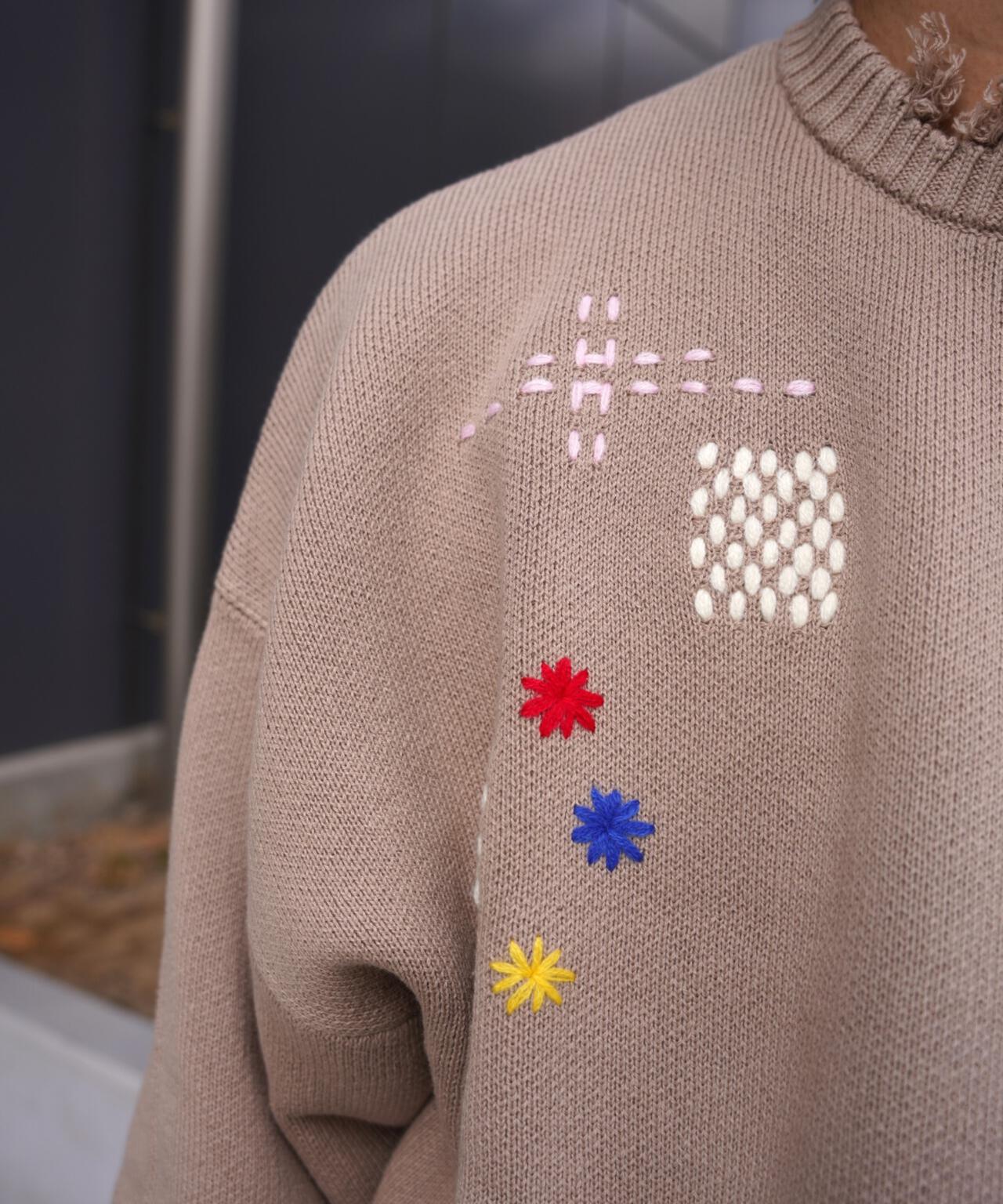 B omnivore/ビーオムニボー HAND STITCH CREWNECK KNIT ハンドステッチクルーネックニット